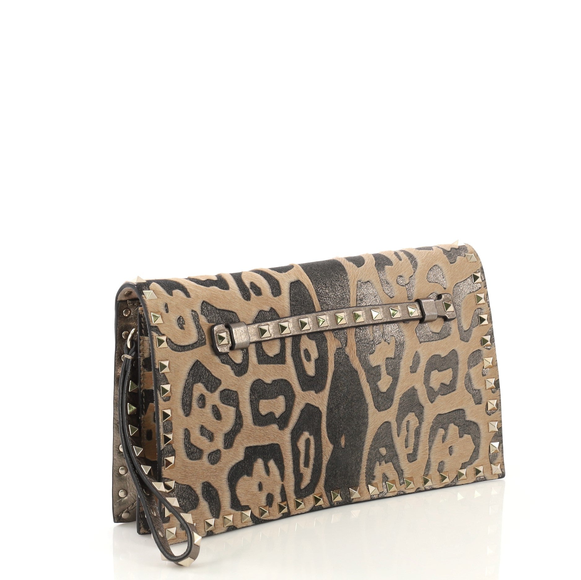 Rockstud Flap Clutch Calf Hair