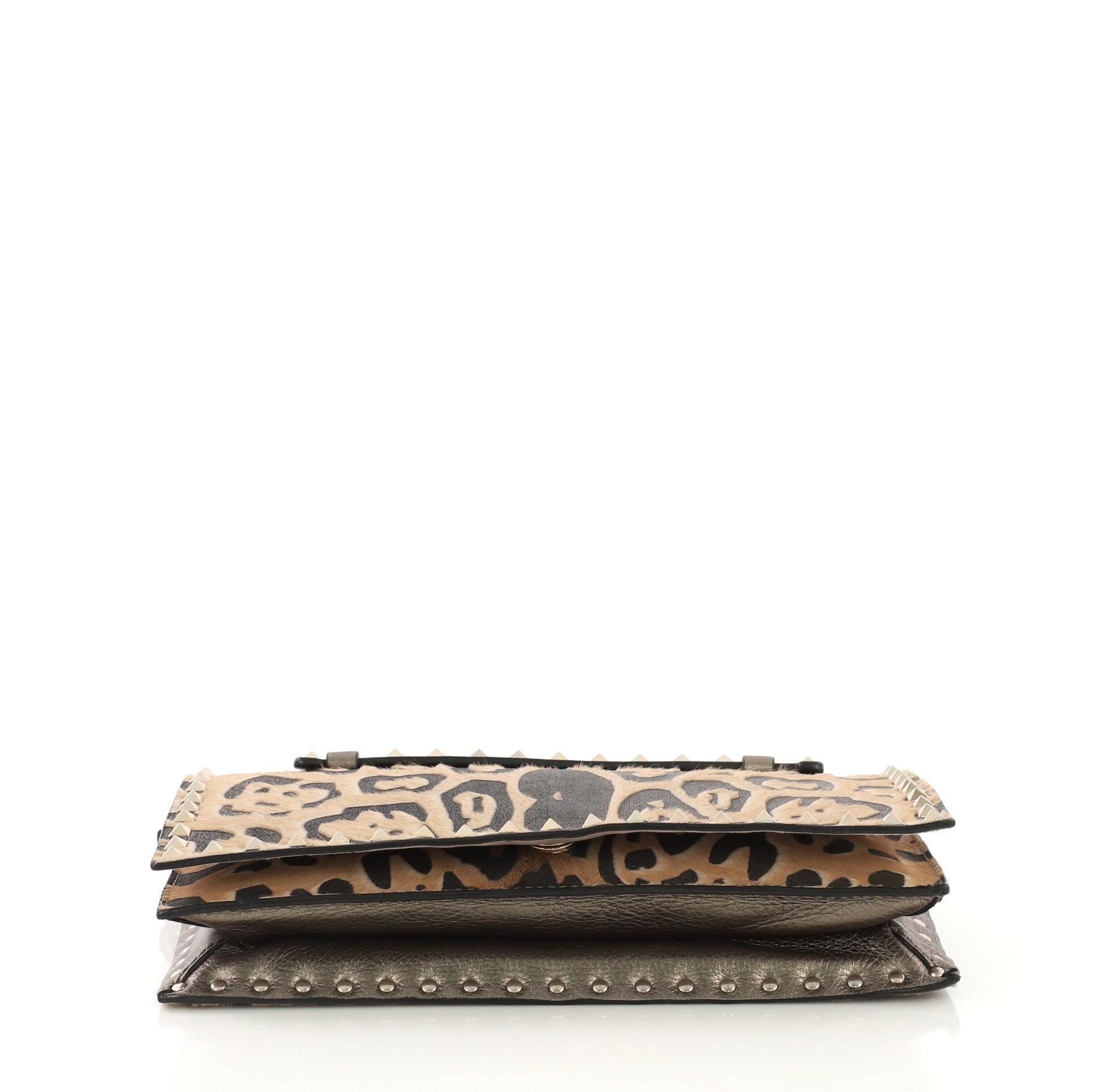 Rockstud Flap Clutch Calf Hair