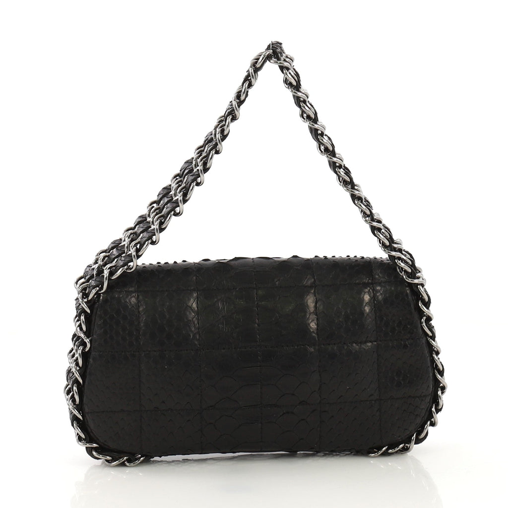 Multichain Chocolate Bar Flap Bag Quilted Python Mini
