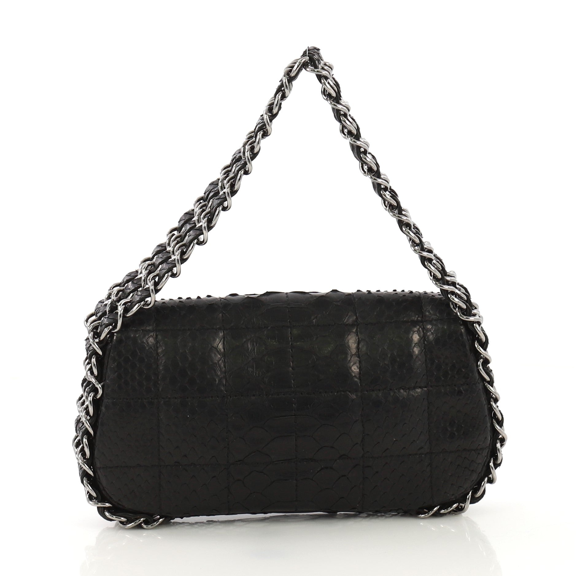 Multichain Chocolate Bar Flap Bag Quilted Python Mini