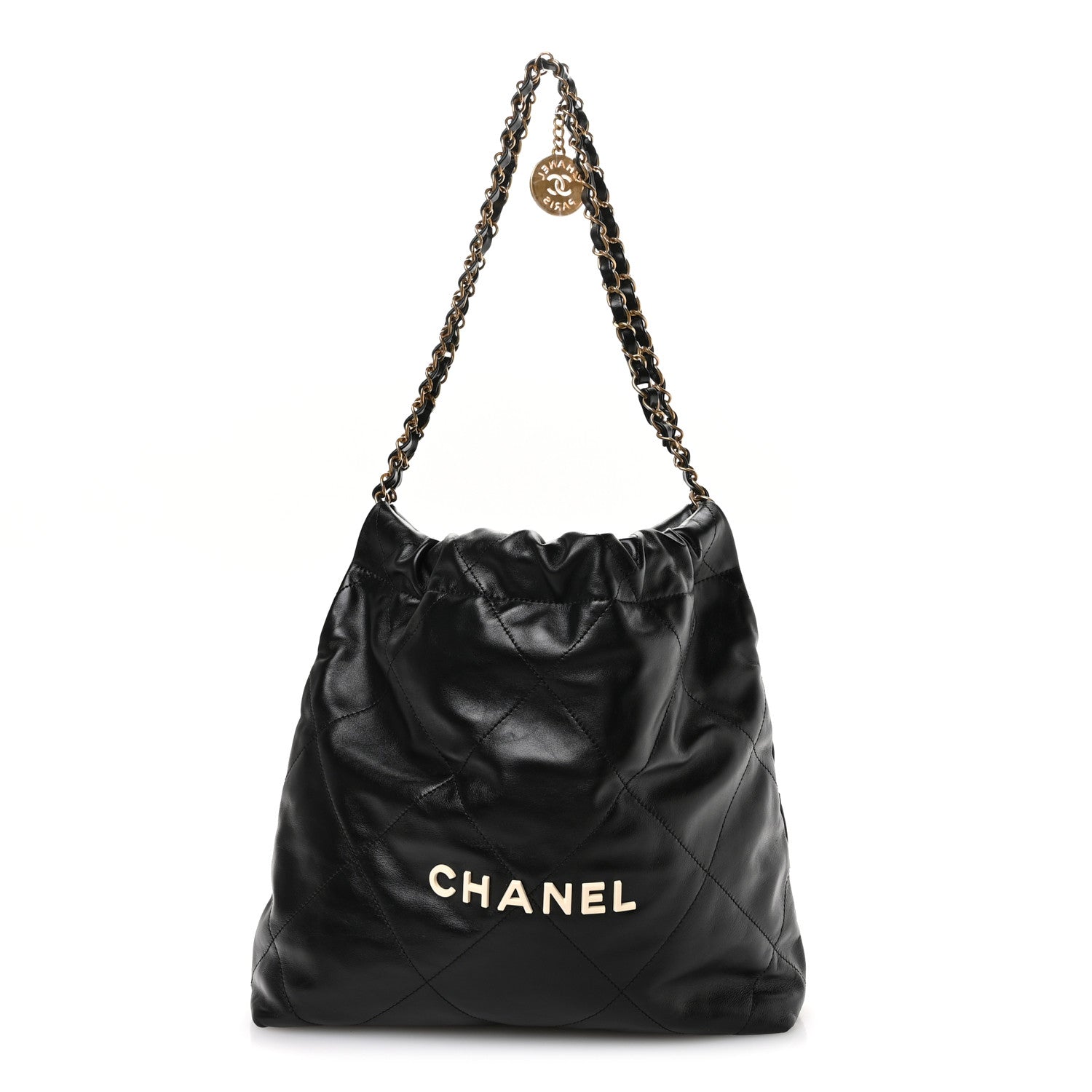 Shiny Calfskin Quilted Small Chanel 22 Black