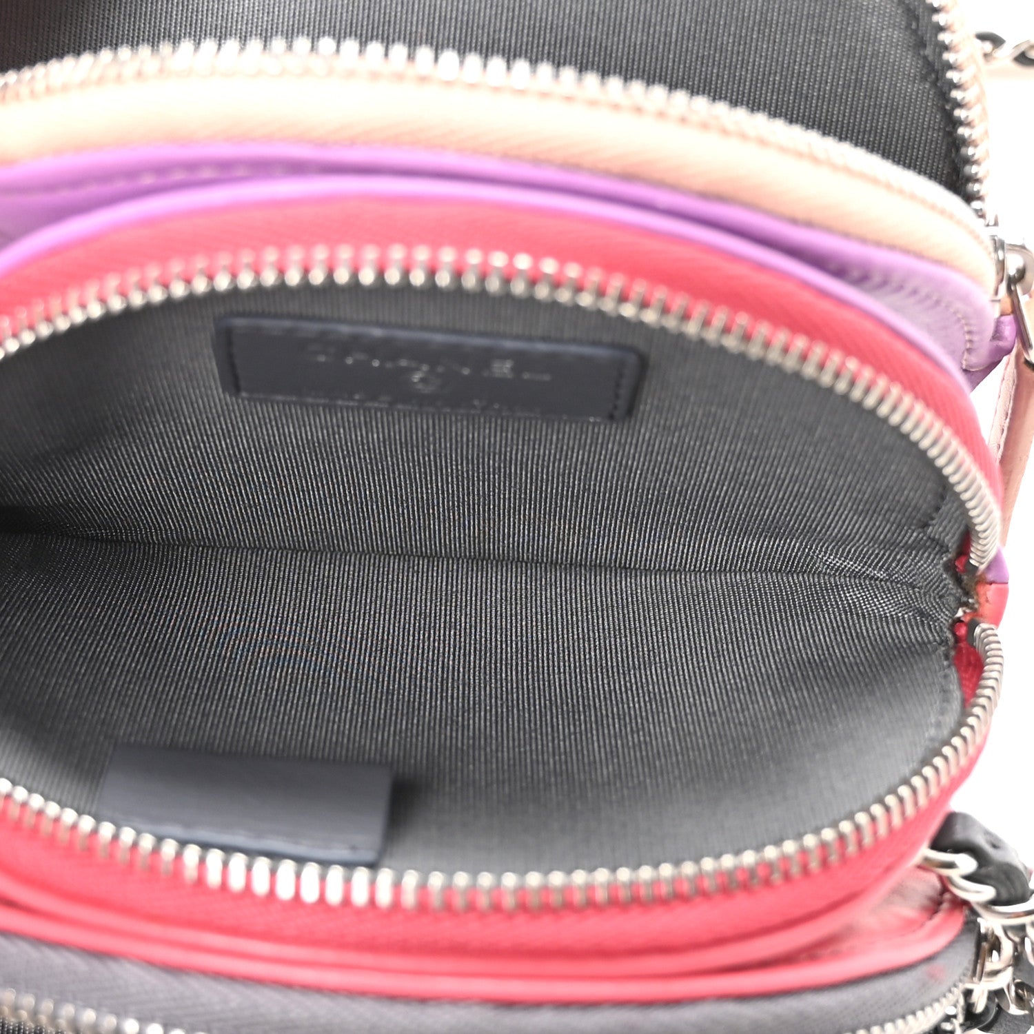Lambskin Quilted Round Clutch With Chain Grey Multicolor