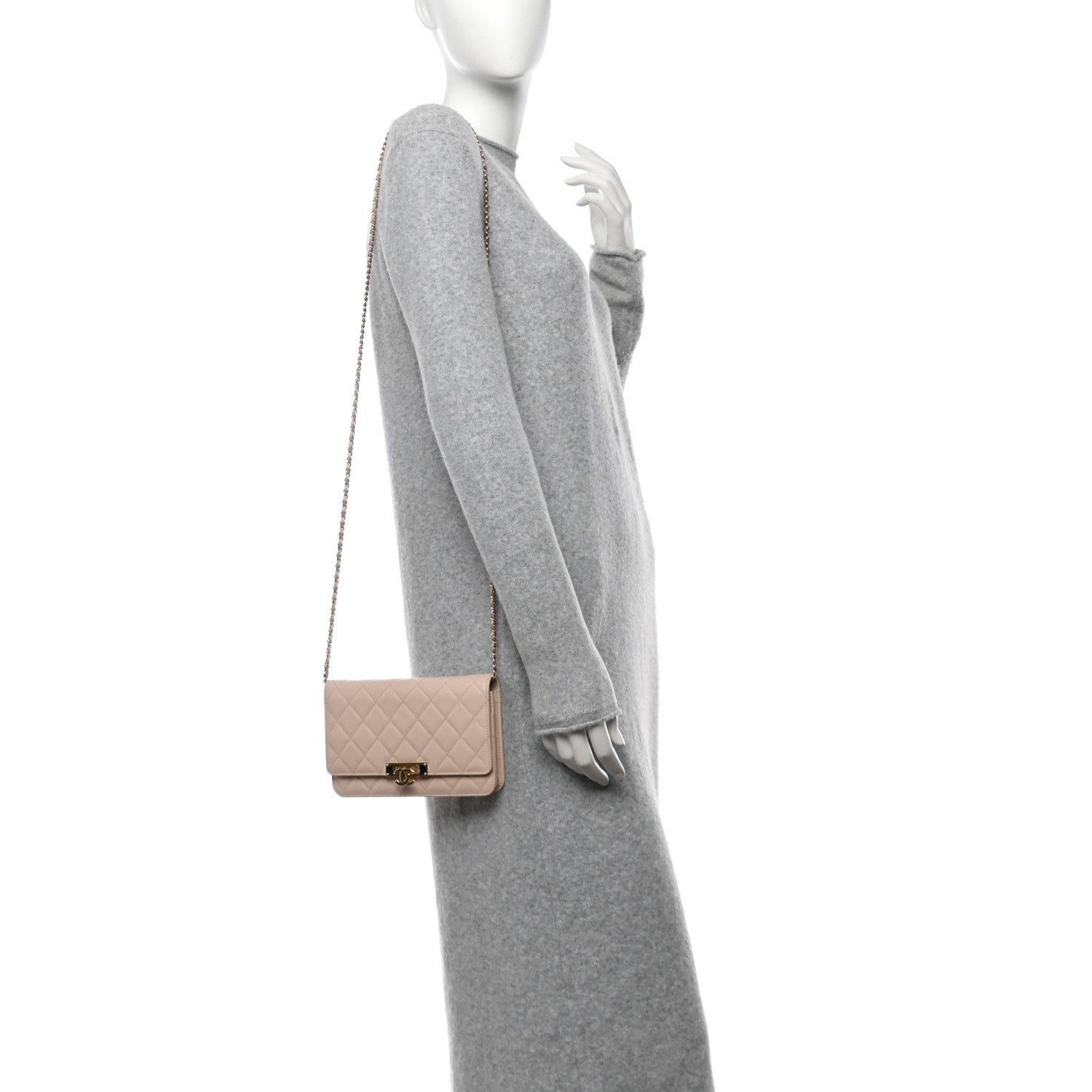 Caviar Quilted Golden Class Wallet On Chain WOC Light Beige