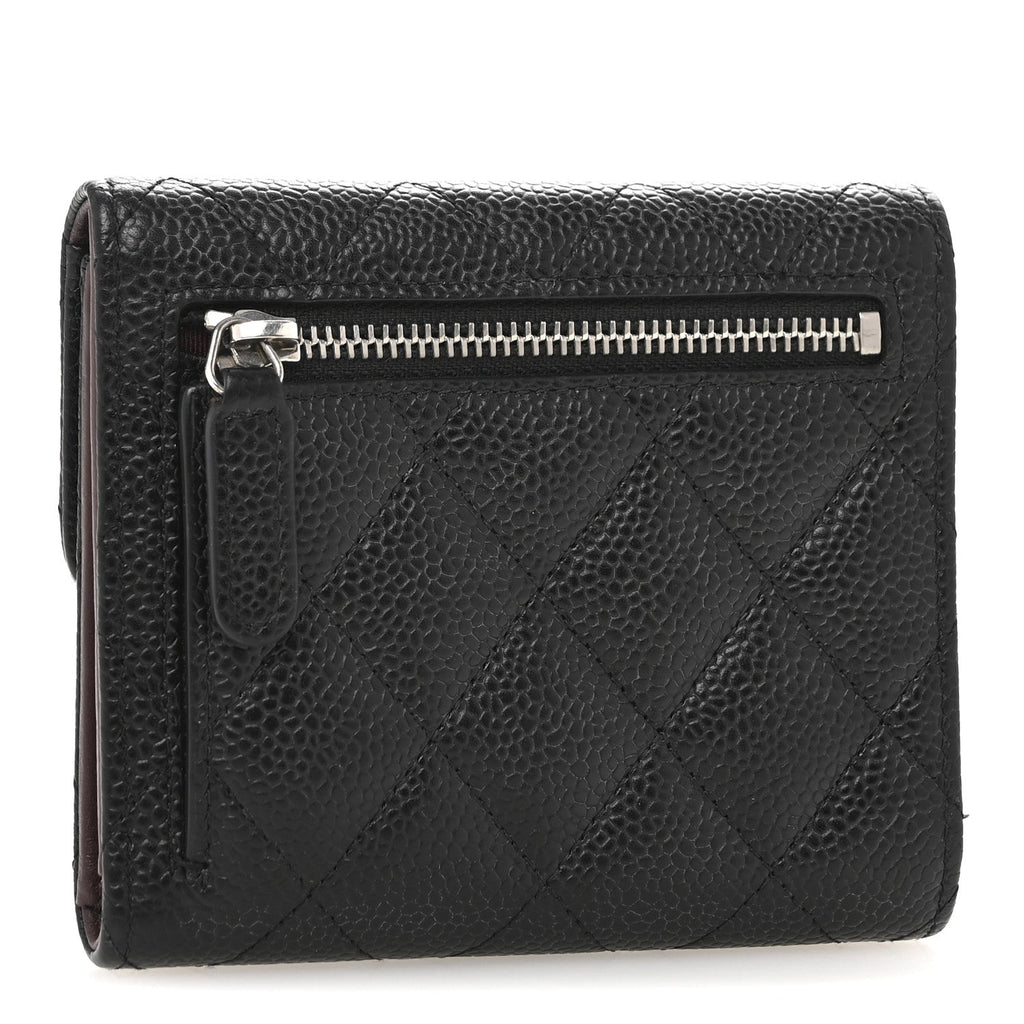 Caviar Quilted Compact Flap Wallet Black