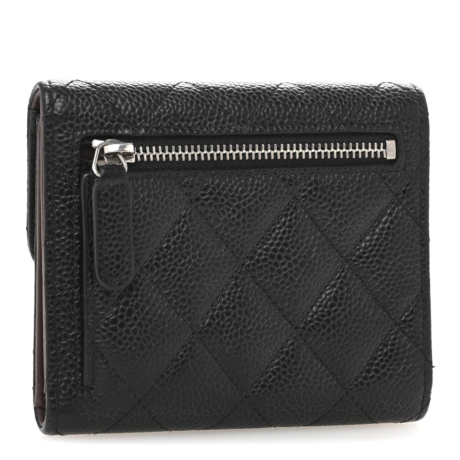 Caviar Quilted Compact Flap Wallet Black