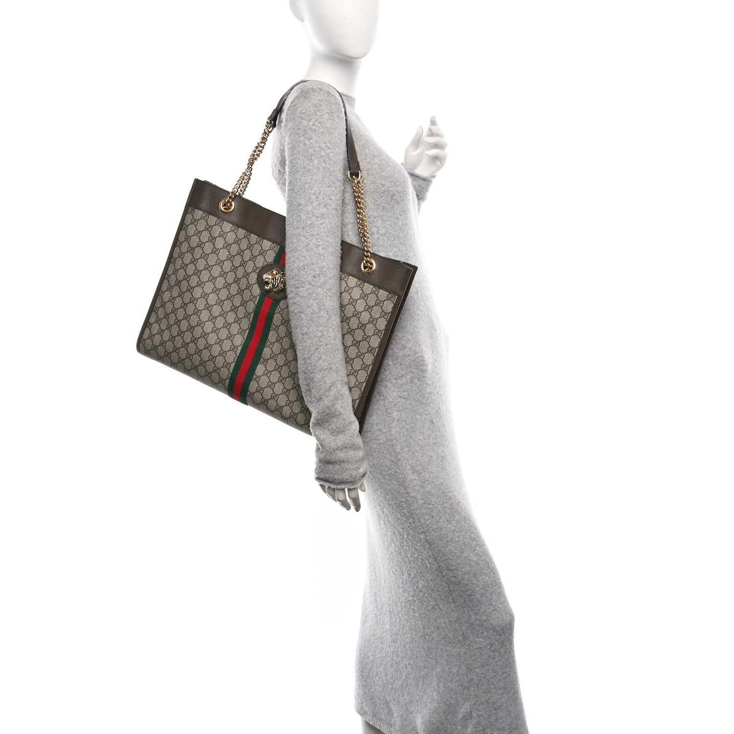GG Supreme Monogram Large Rajah Chain Tote Beige New Acero