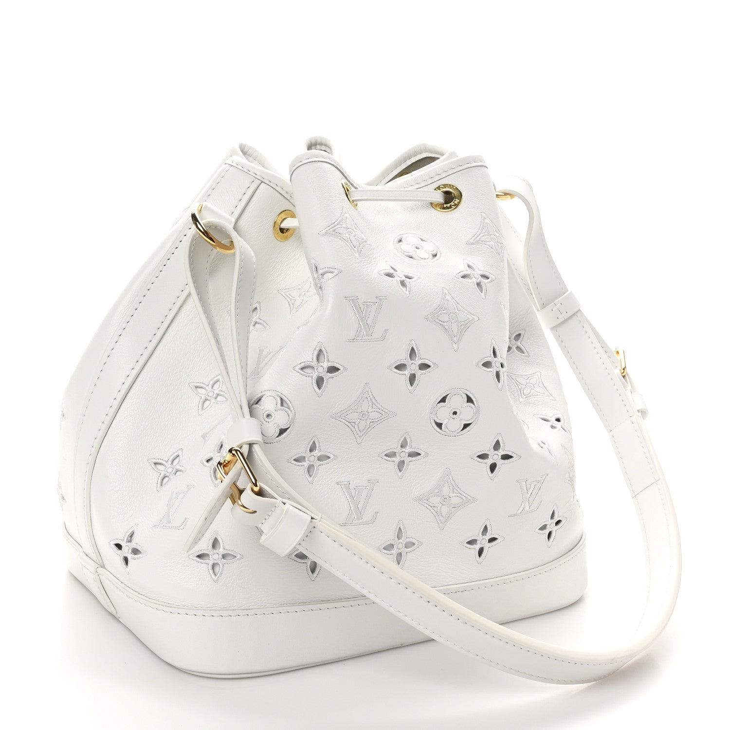 Calfskin Monogram Cutout Petit Noe White