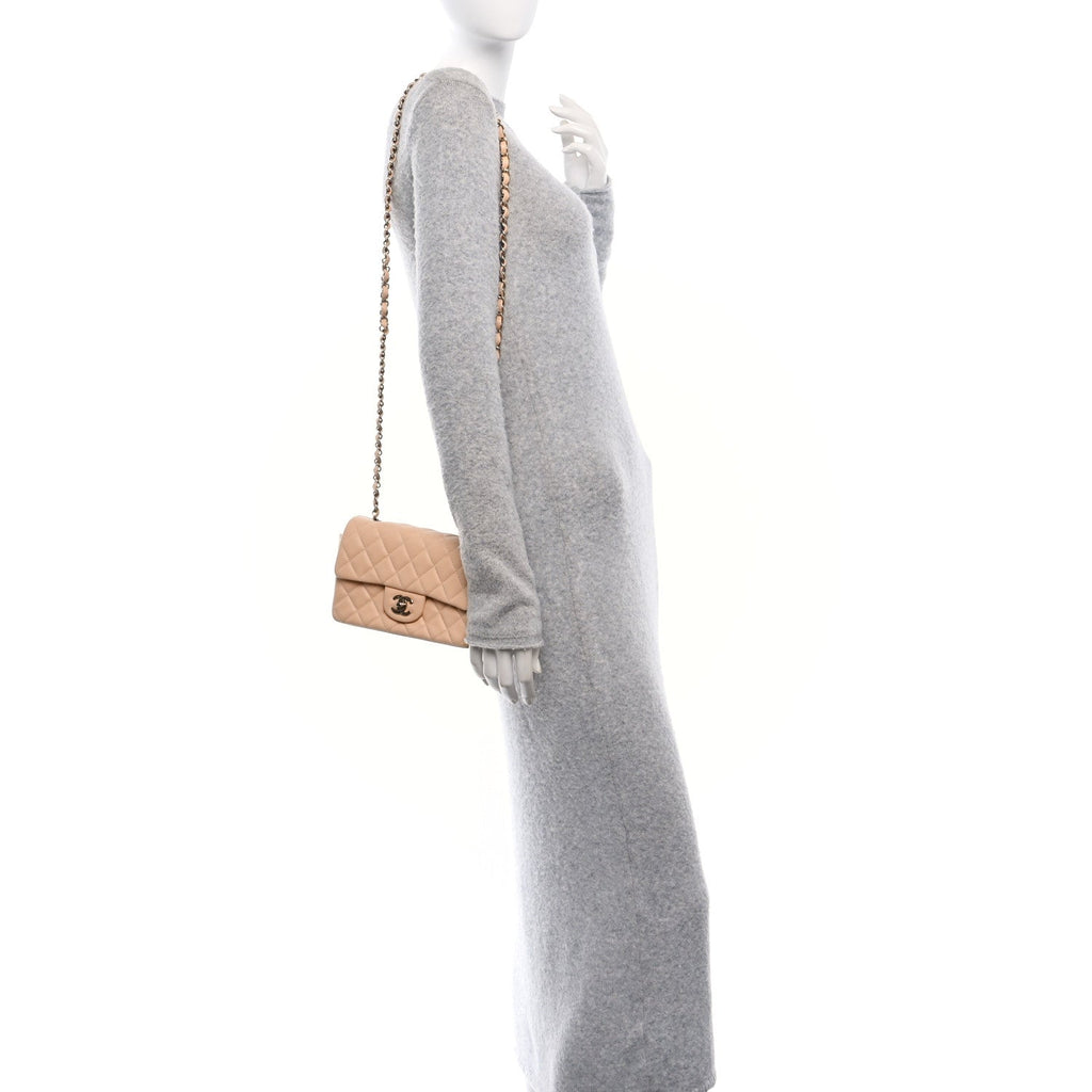 Lambskin Quilted Mini Rectangular Flap Beige