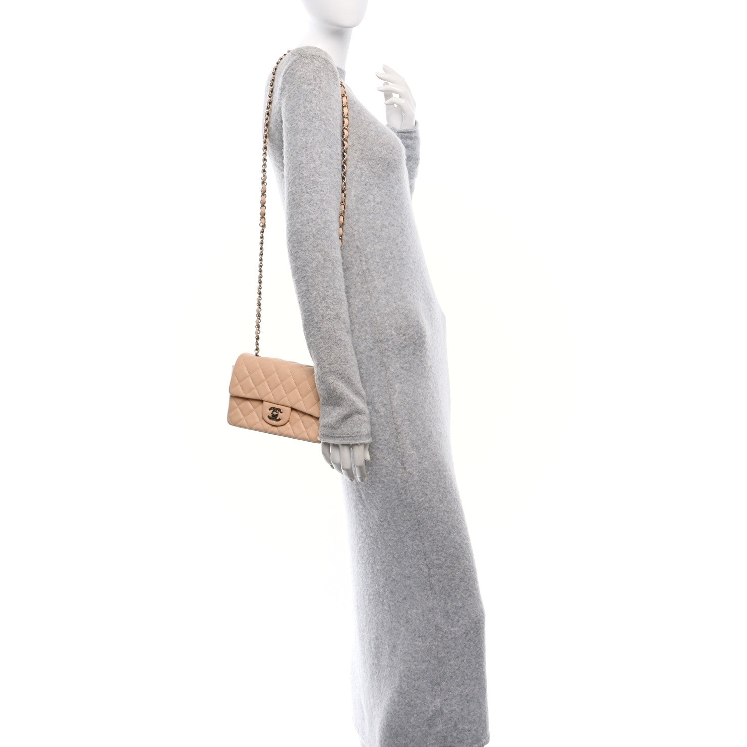 Lambskin Quilted Mini Rectangular Flap Beige
