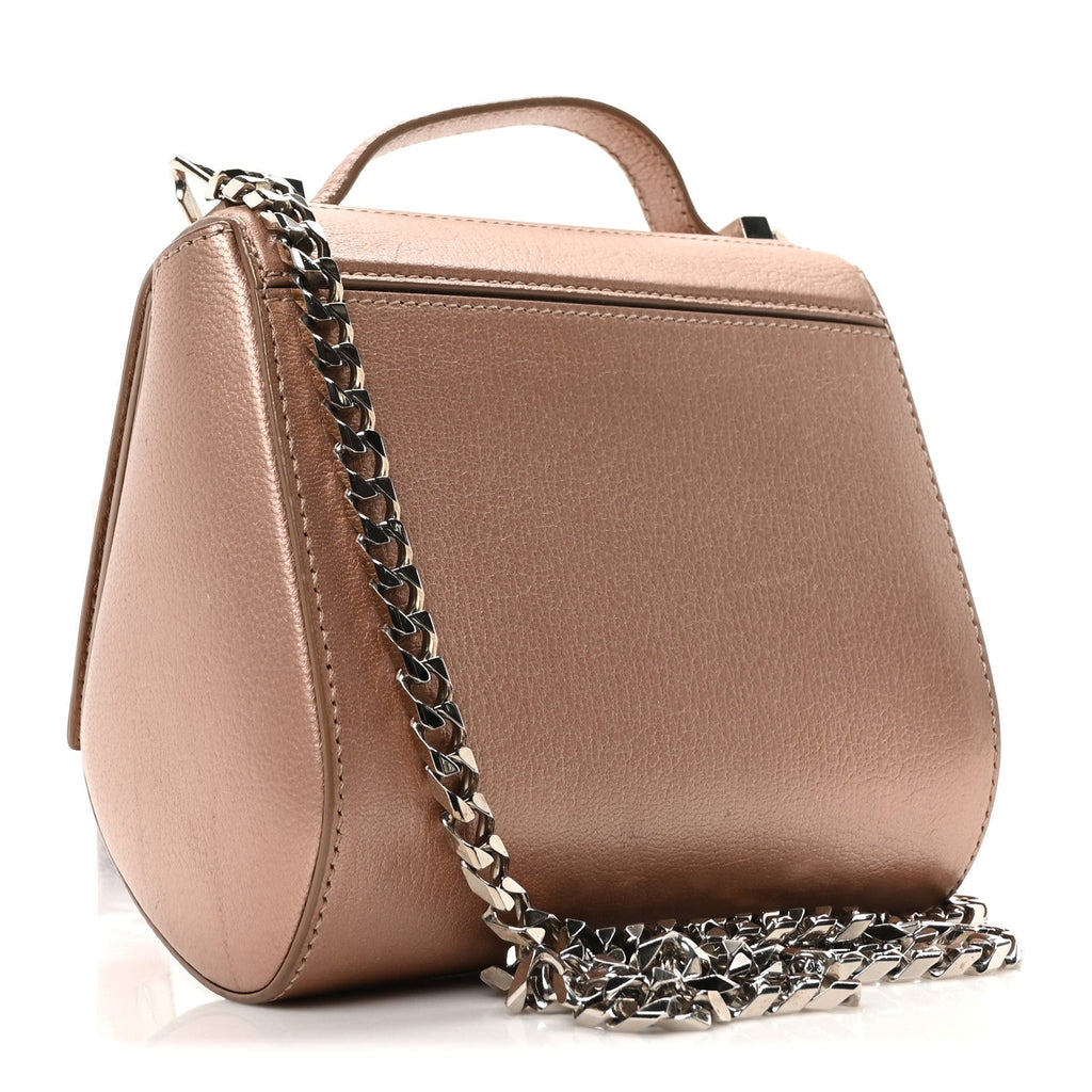Metallic Calfskin Mini Pandora Box Chain Crossbody Bag Light Pink