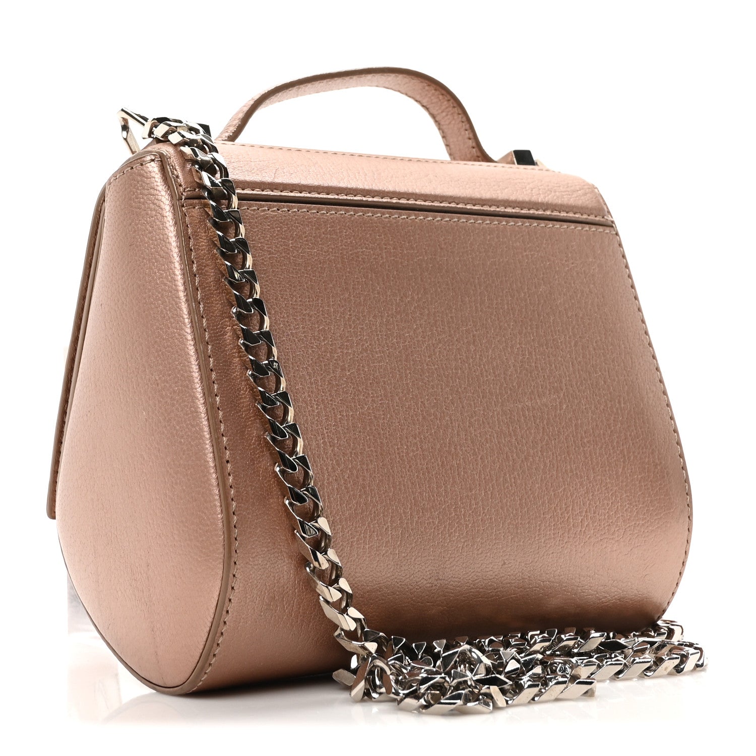 Metallic Calfskin Mini Pandora Box Chain Crossbody Bag Light Pink