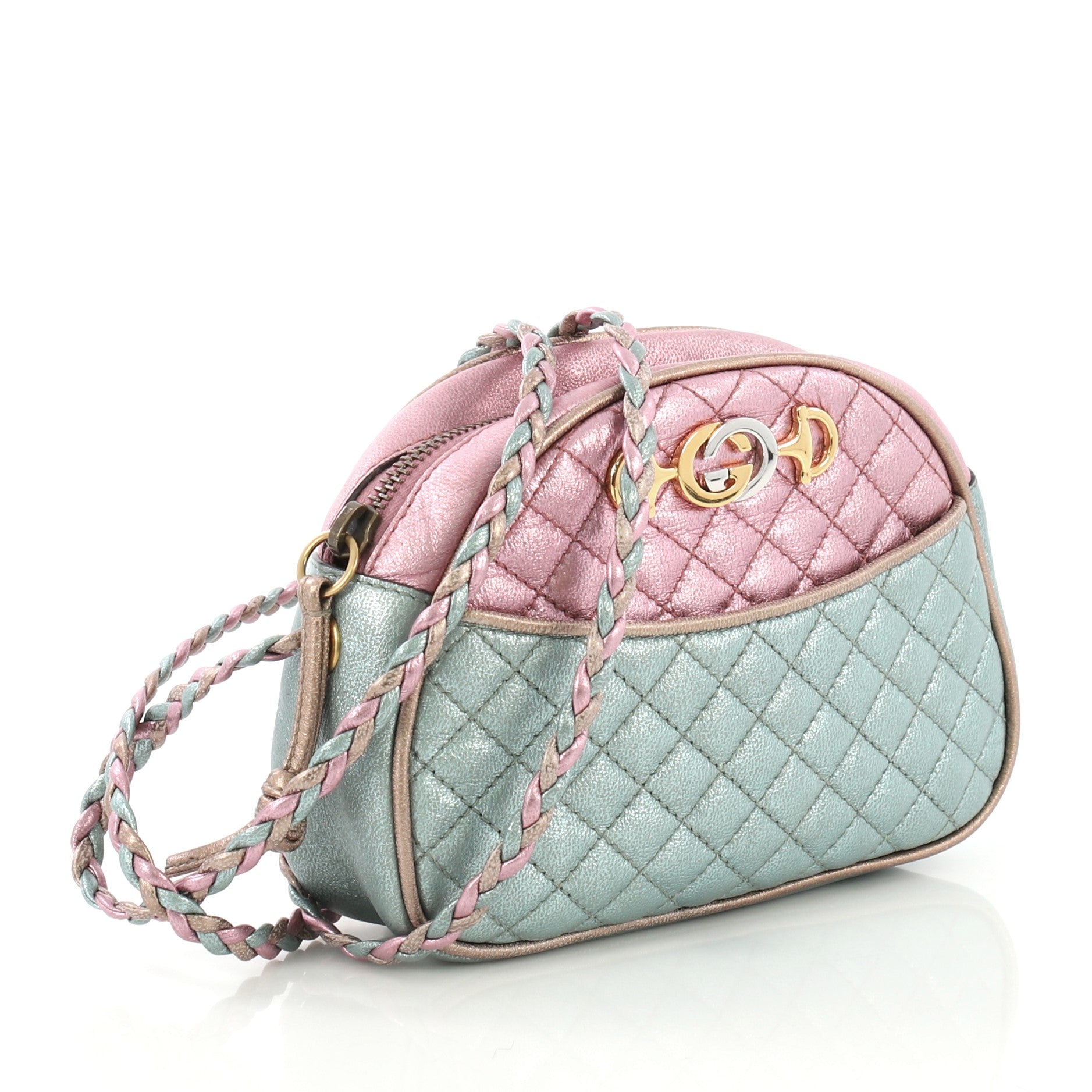 Camera Shoulder Bag Quilted Laminated Leather Mini