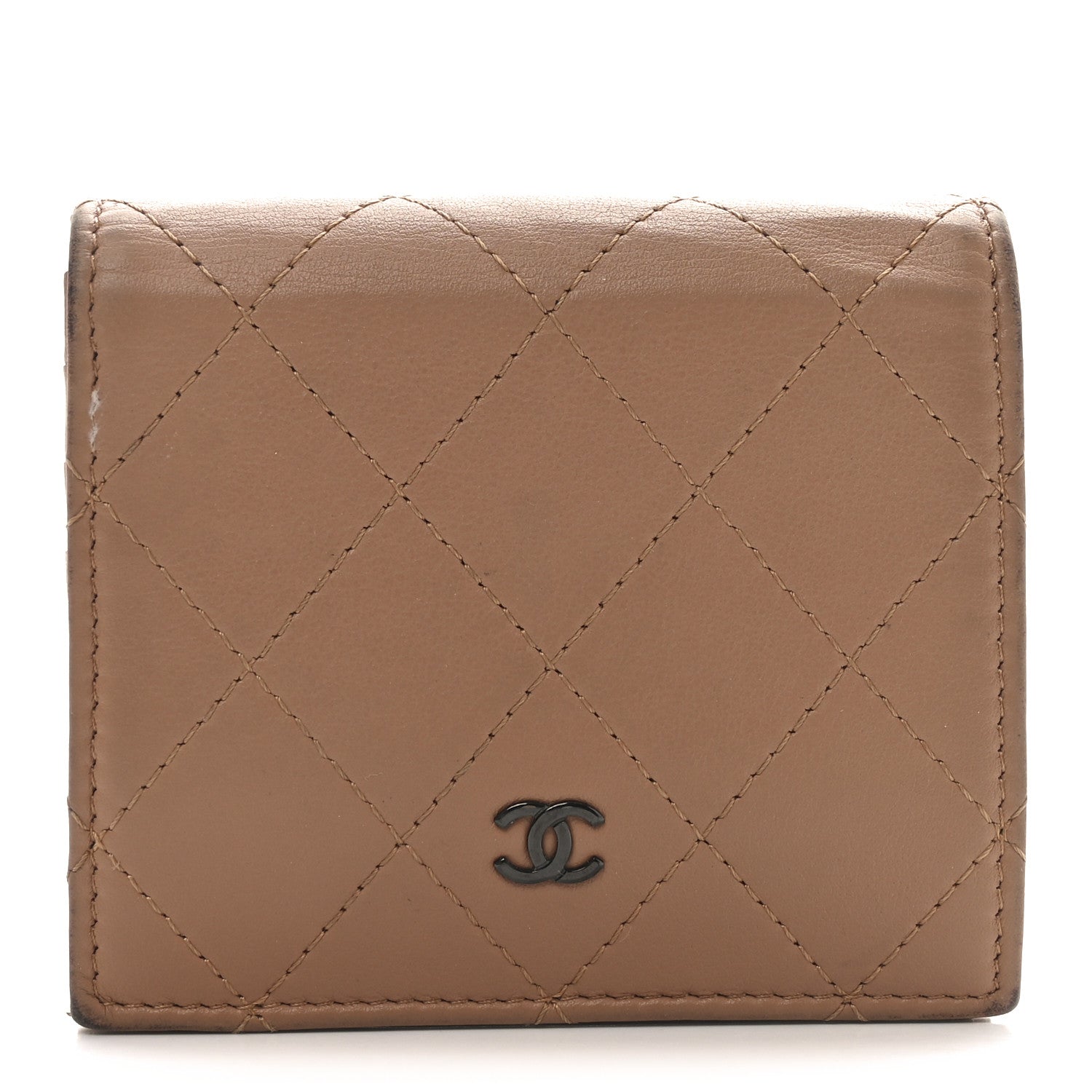 Calfskin Quilted Compact Bifold Wallet Pink