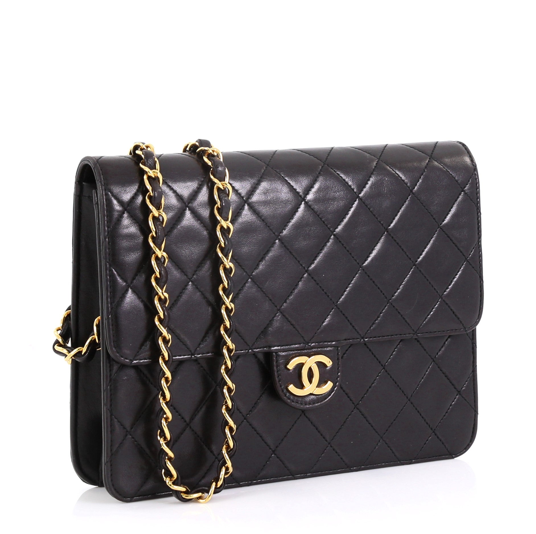 Vintage Clutch with Chain Quilted Leather Small