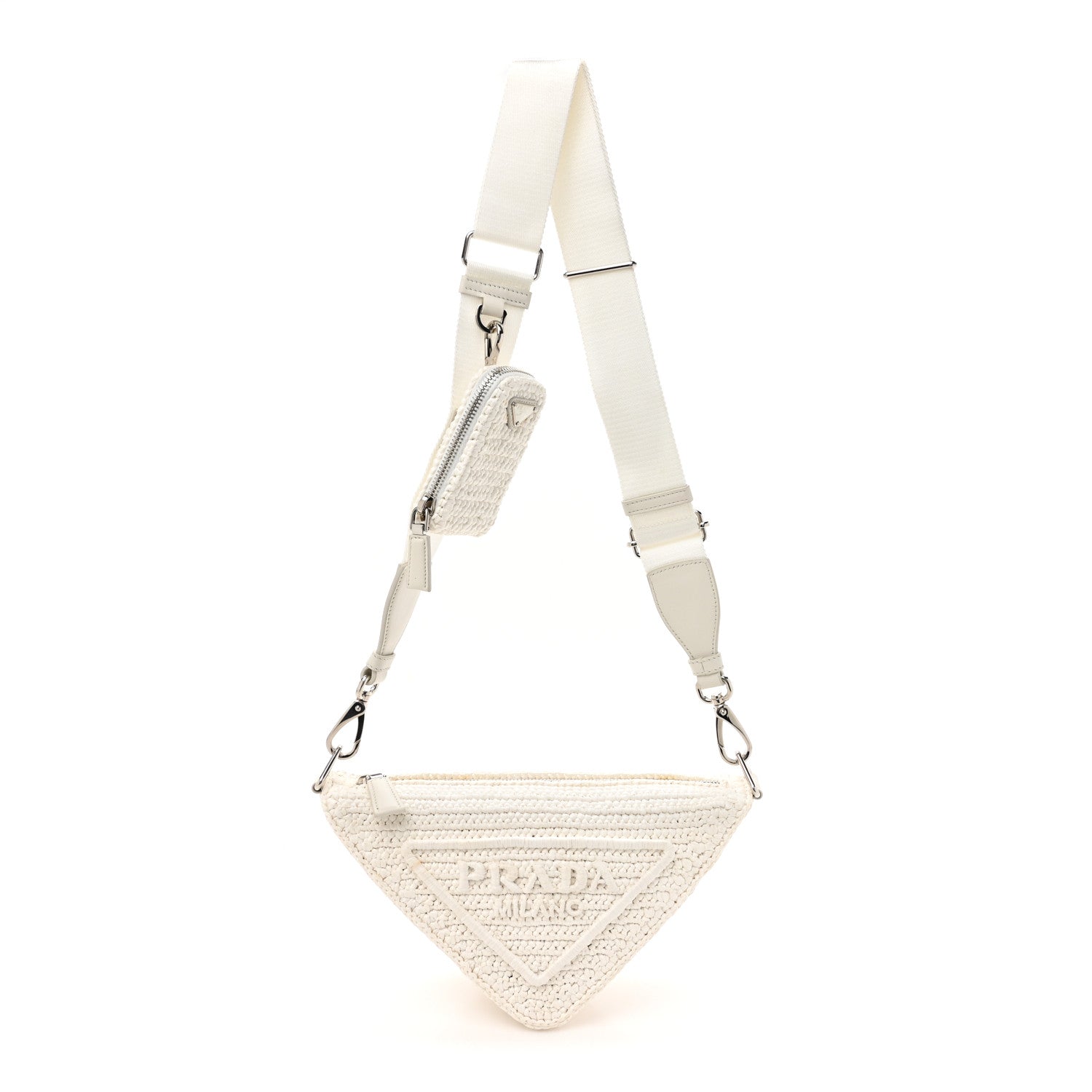 Yarn Raffia Effect Crochet Triangle Shoulder Bag White