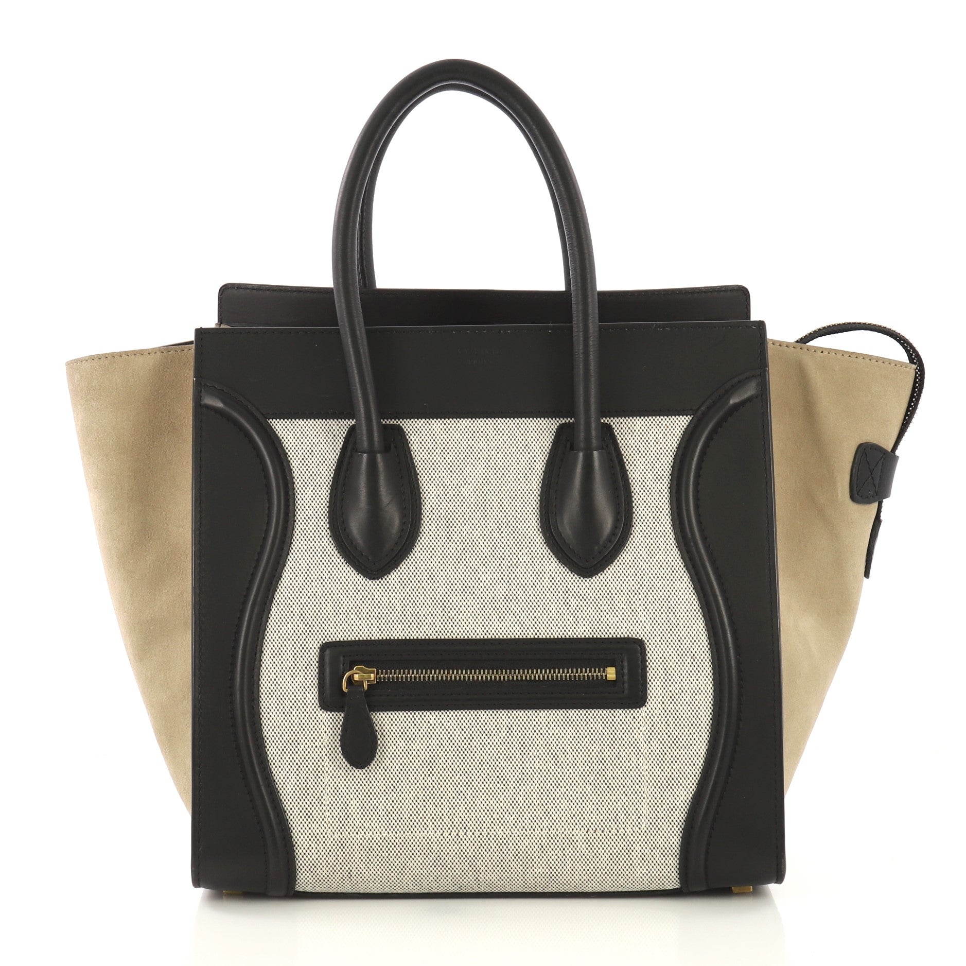 Tricolor Luggage Handbag Canvas and Leather Mini