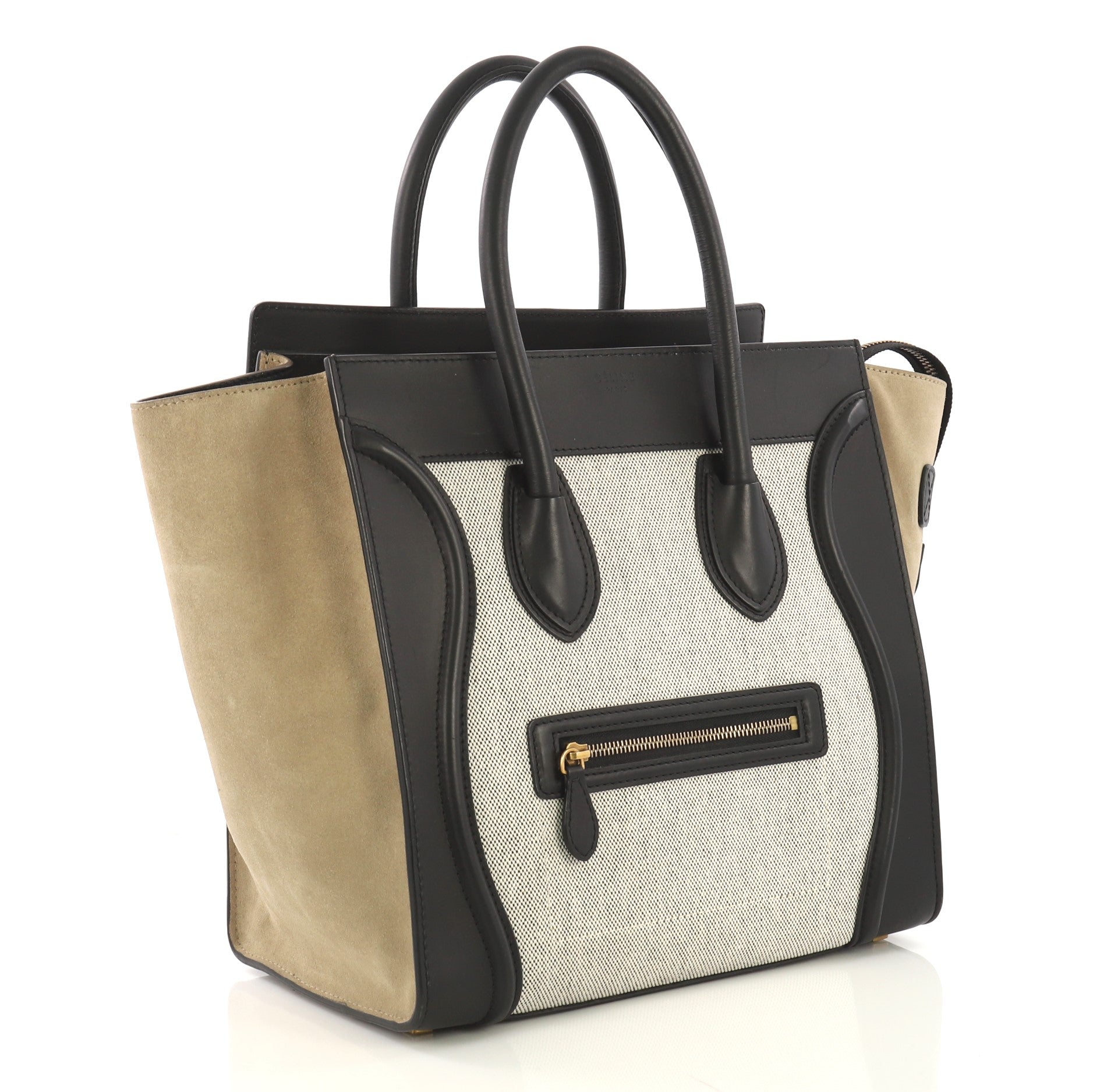Tricolor Luggage Handbag Canvas and Leather Mini