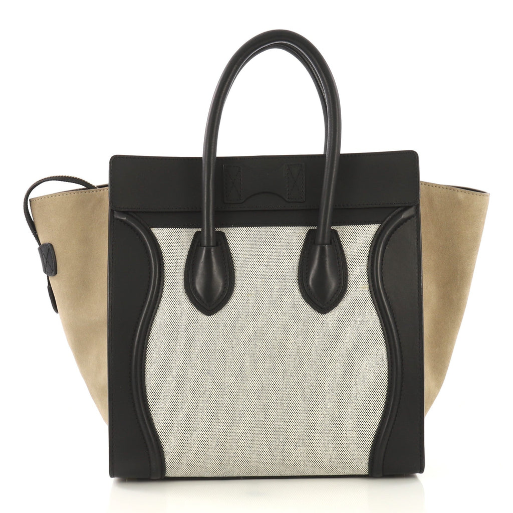 Tricolor Luggage Handbag Canvas and Leather Mini