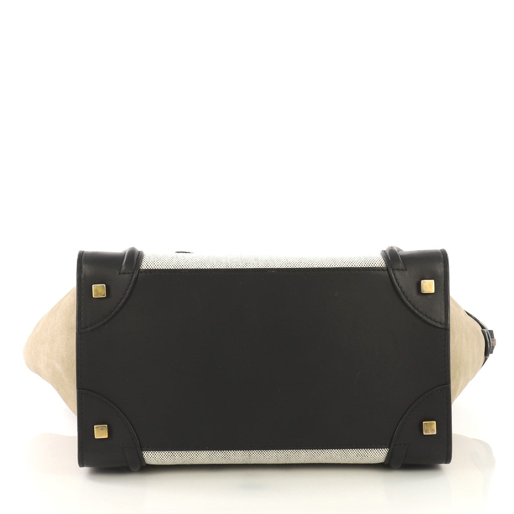 Tricolor Luggage Handbag Canvas and Leather Mini