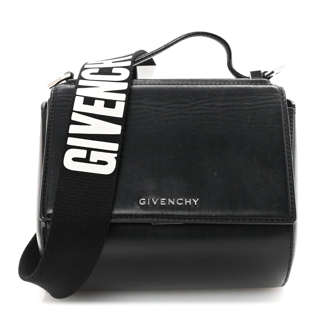 Calfskin Mini Pandora Box Logo Strap Crossbody Bag Black