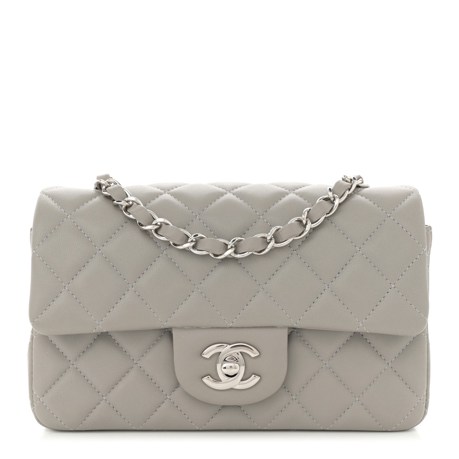 Lambskin Quilted Mini Rectangular Flap Grey