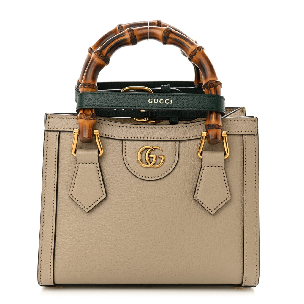 Textured Dollar Calfskin Web Mini Diana Tote Bag Oatmeal Vintage Green