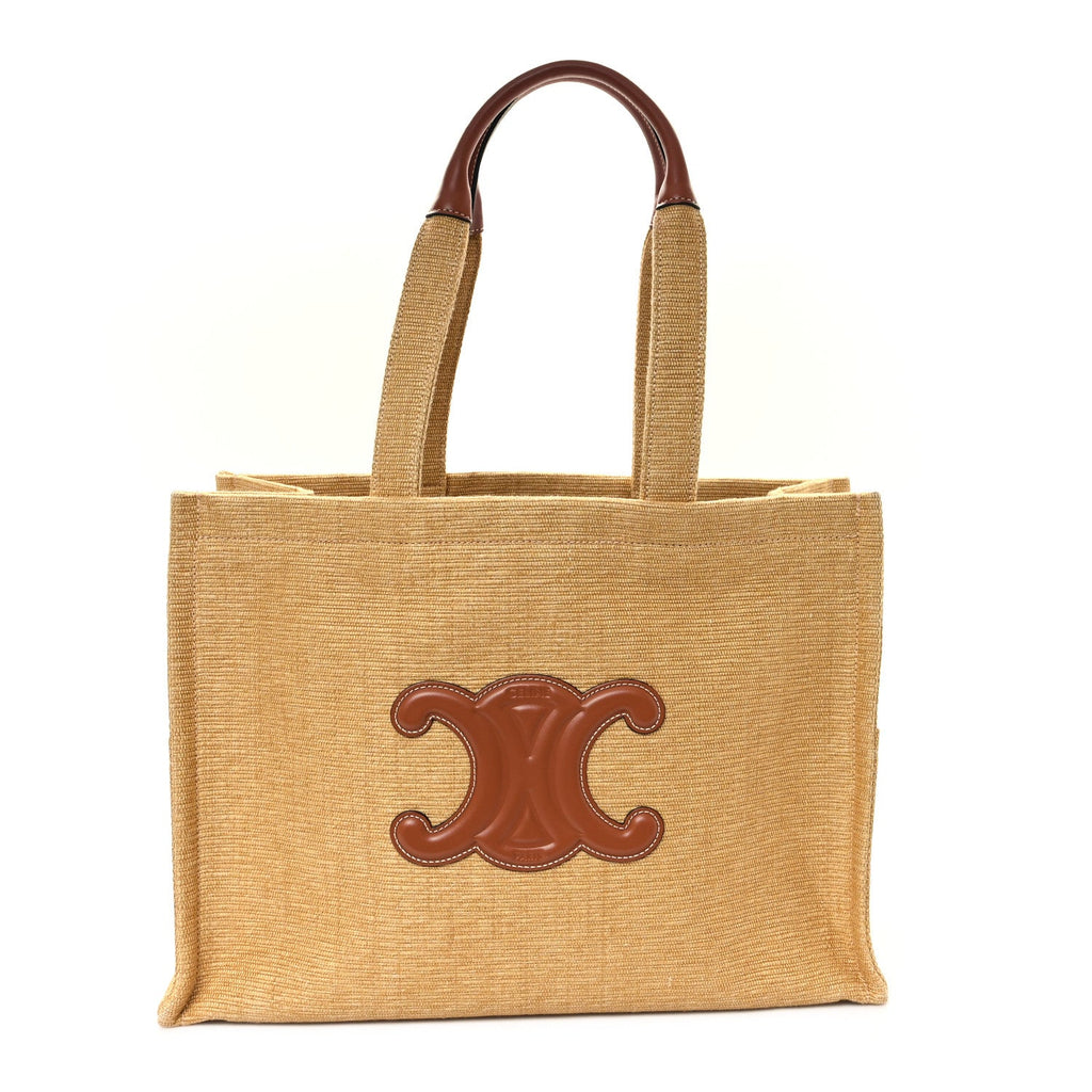 Canvas Calfskin Triomphe Large Cabas Thais Natural Tan