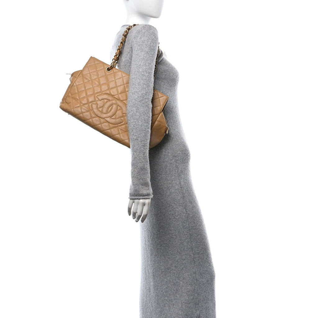 Caviar Quilted Timeless CC Shopping Tote Beige