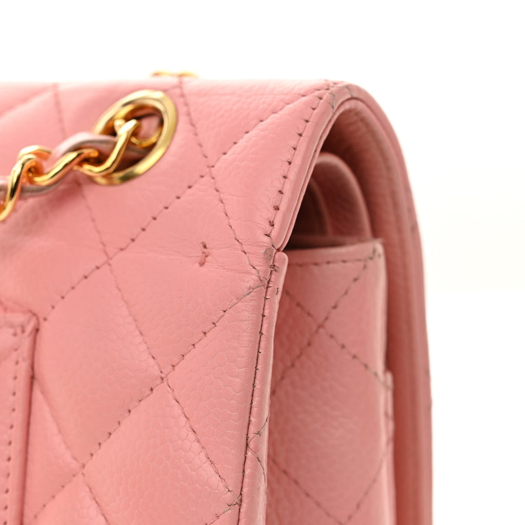 Caviar Quilted Medium Double Flap Pink