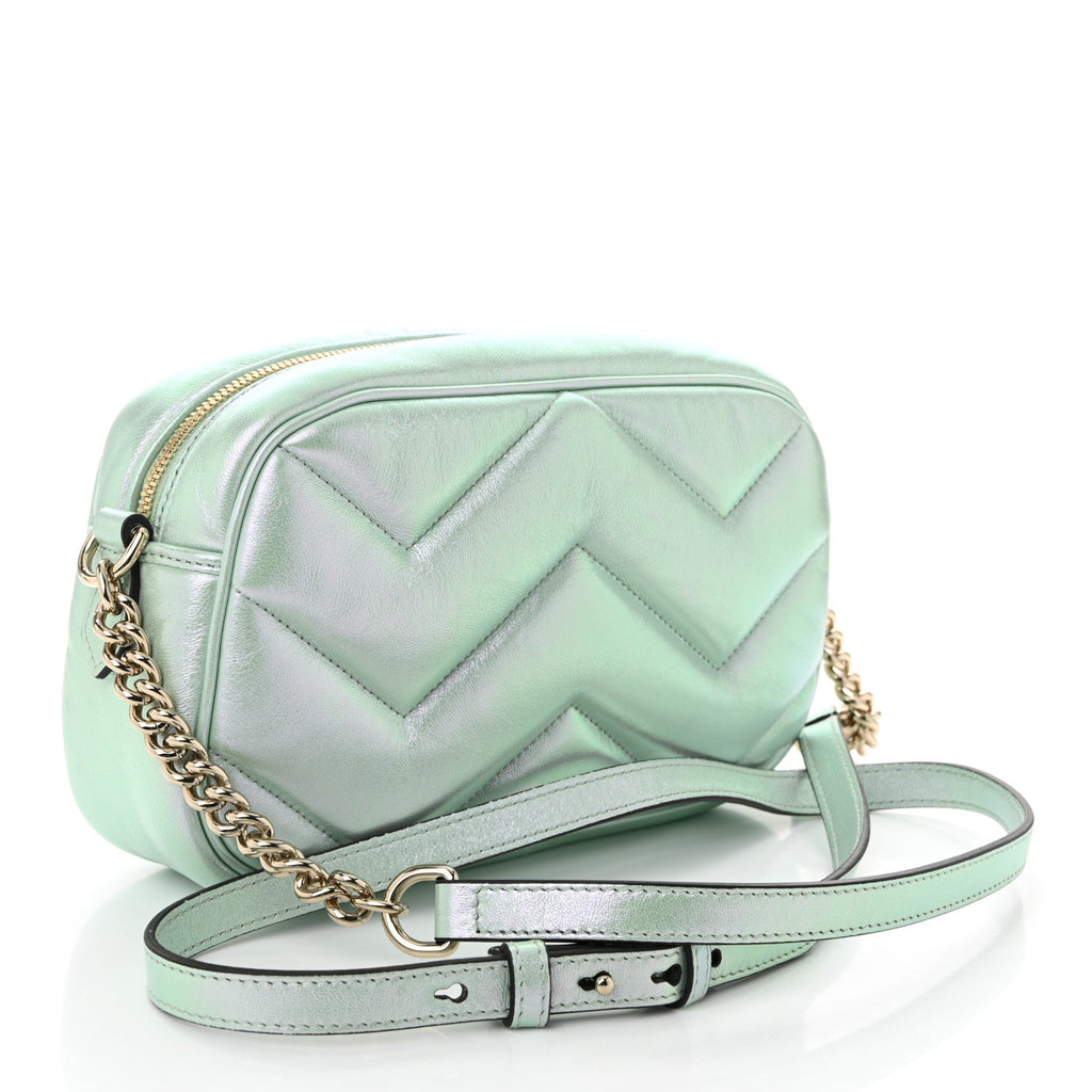 Iridescent Nappa Chevron Matelasse Small GG Marmont Chain Shoulder Bag Iridescent Salvy Green
