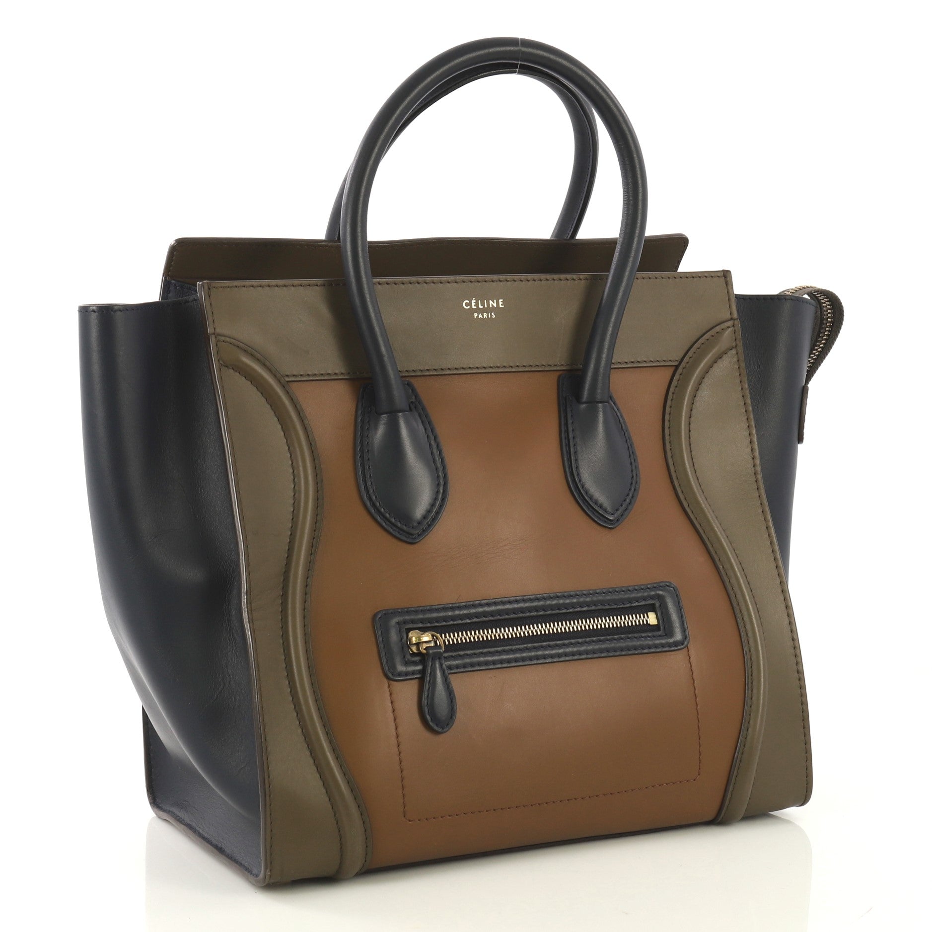 Tricolor Luggage Handbag Leather Mini