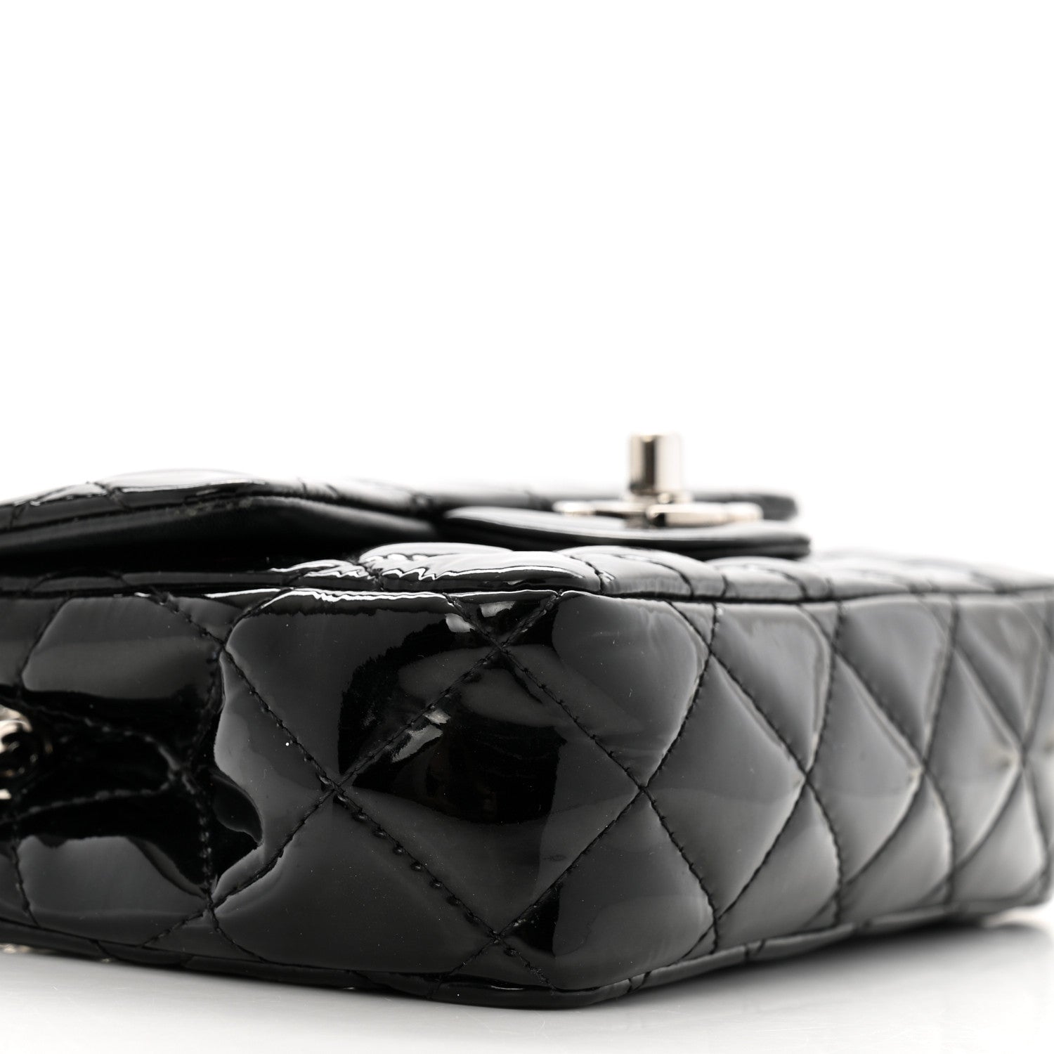 Patent Calfskin Quilted Extra Mini Rectangular Flap Black