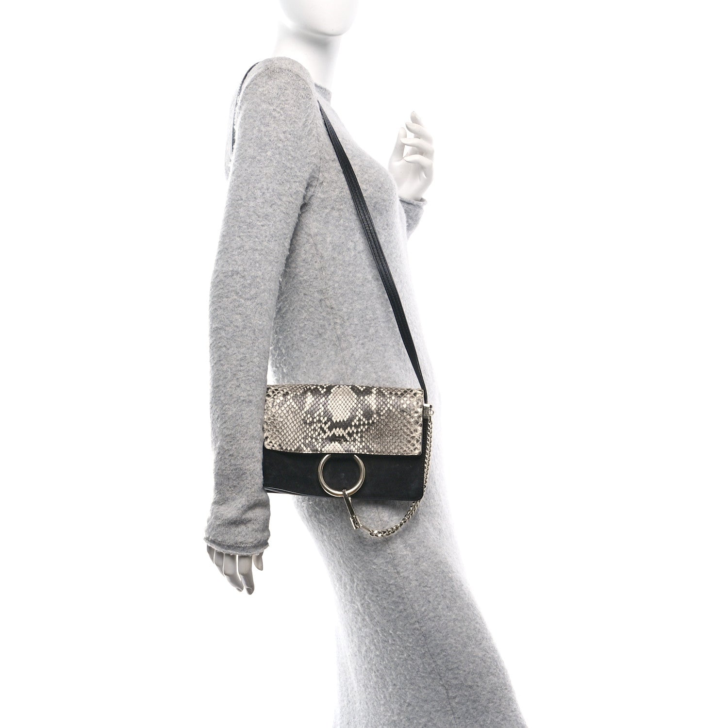 Snakeskin Calfskin Small Faye Shoulder Bag Natural Black