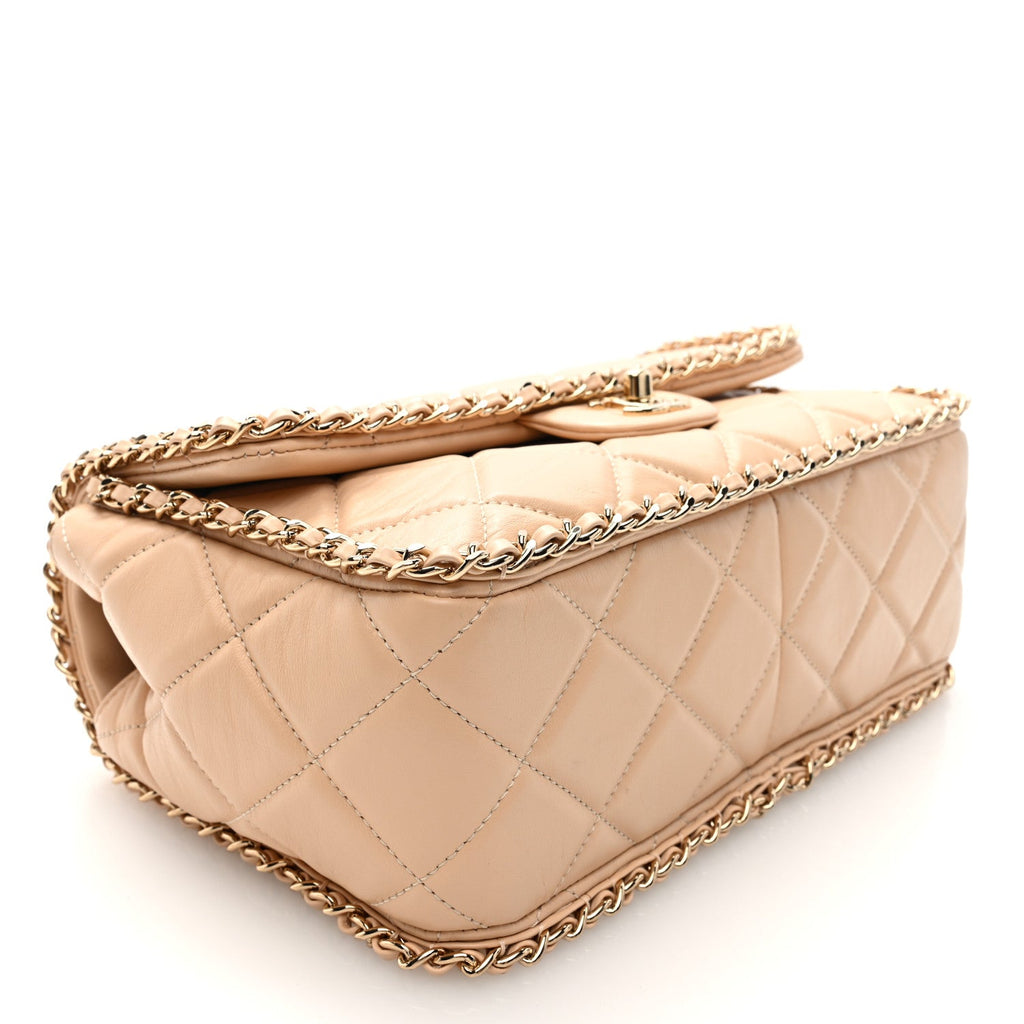 Crumpled Calfskin Medium Chain All Over Flap Beige