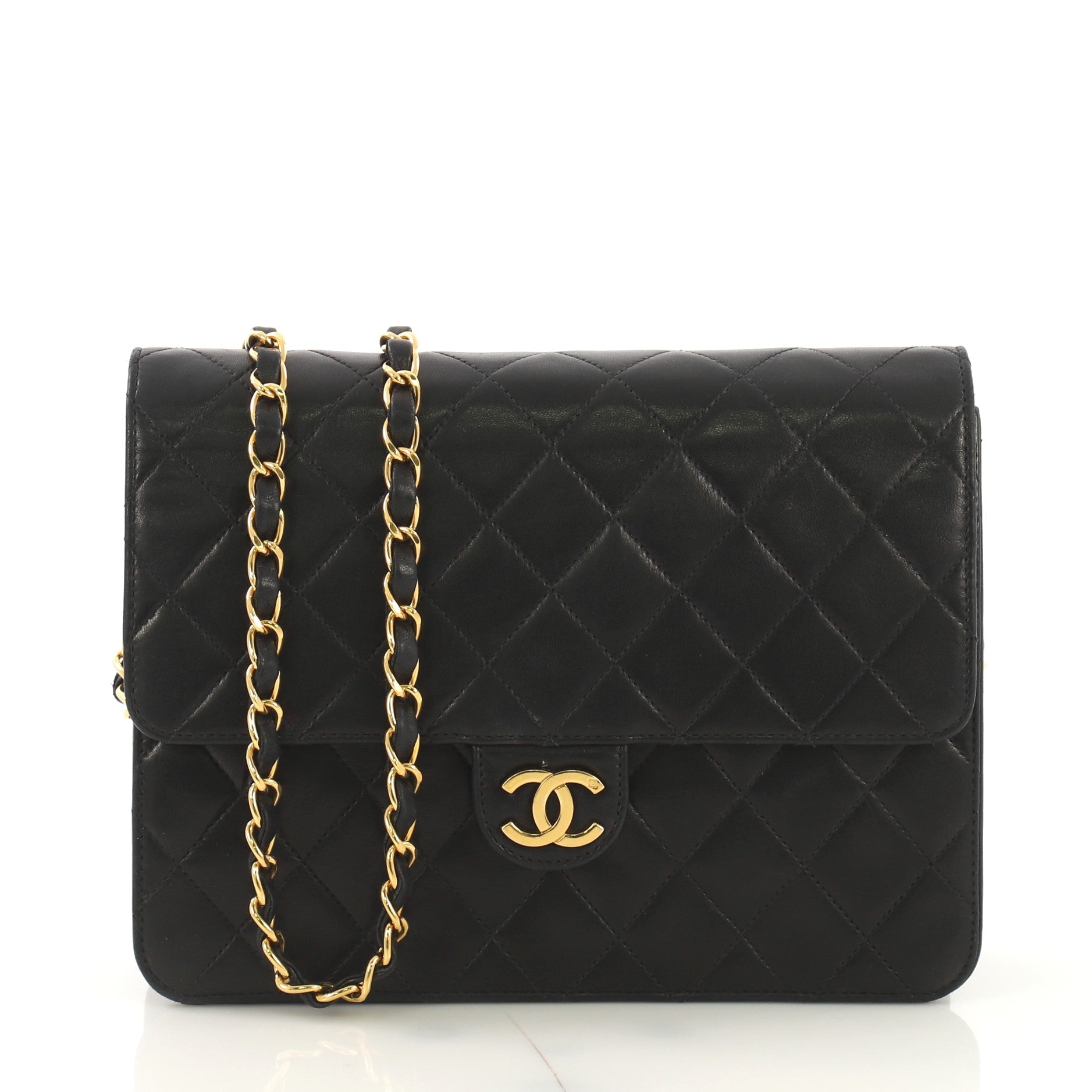 Vintage Clutch with Chain Quilted Leather Small