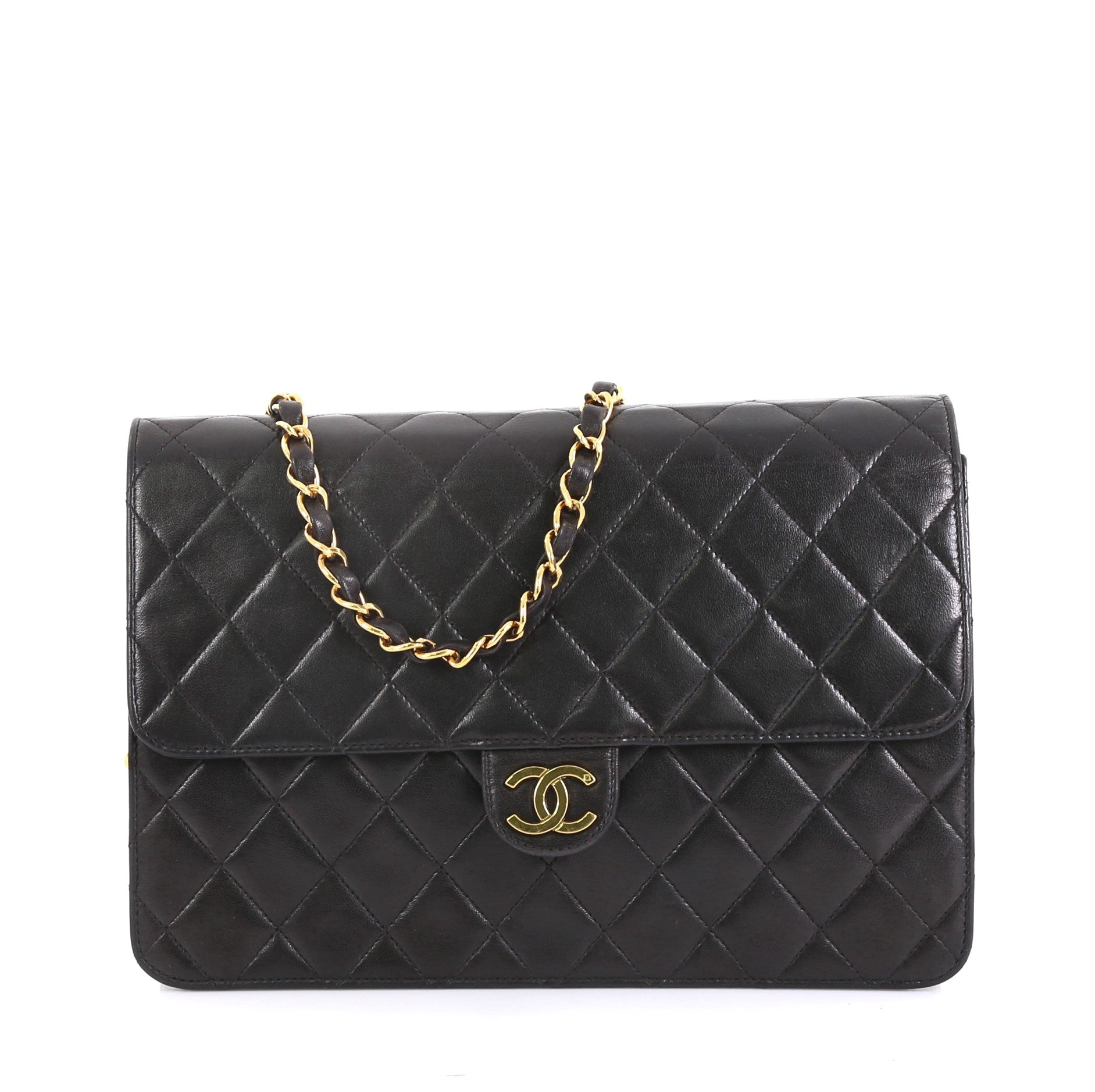 Vintage Clutch with Chain Quilted Leather Medium