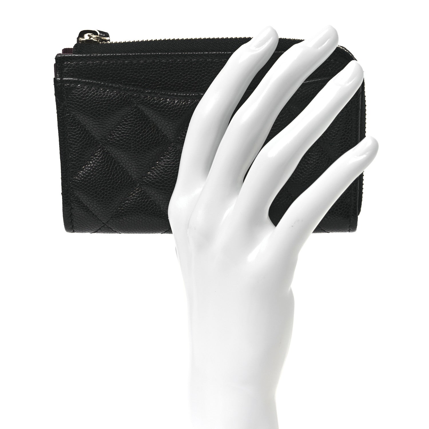 Caviar Quilted CC Zip Around  Holder Black