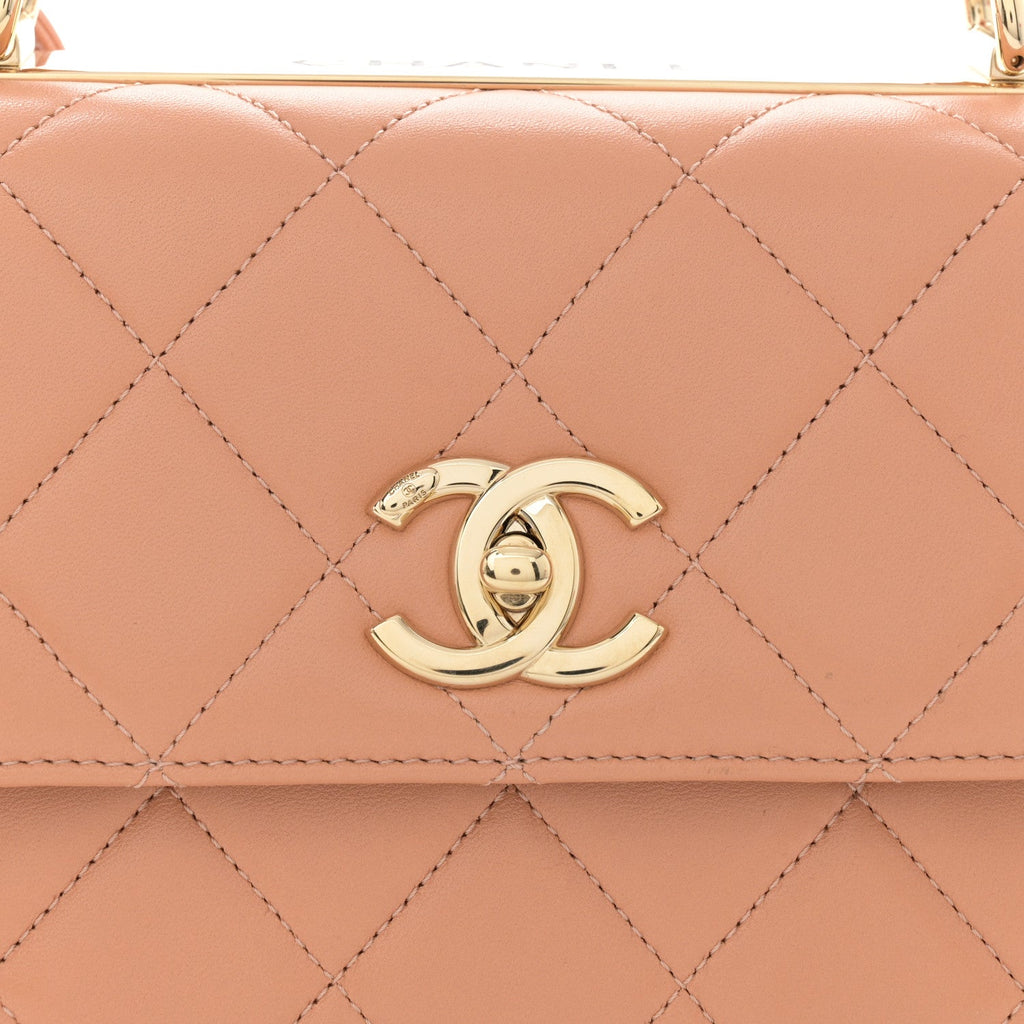 Lambskin Quilted Small Trendy CC Dual Handle Flap Bag Camel