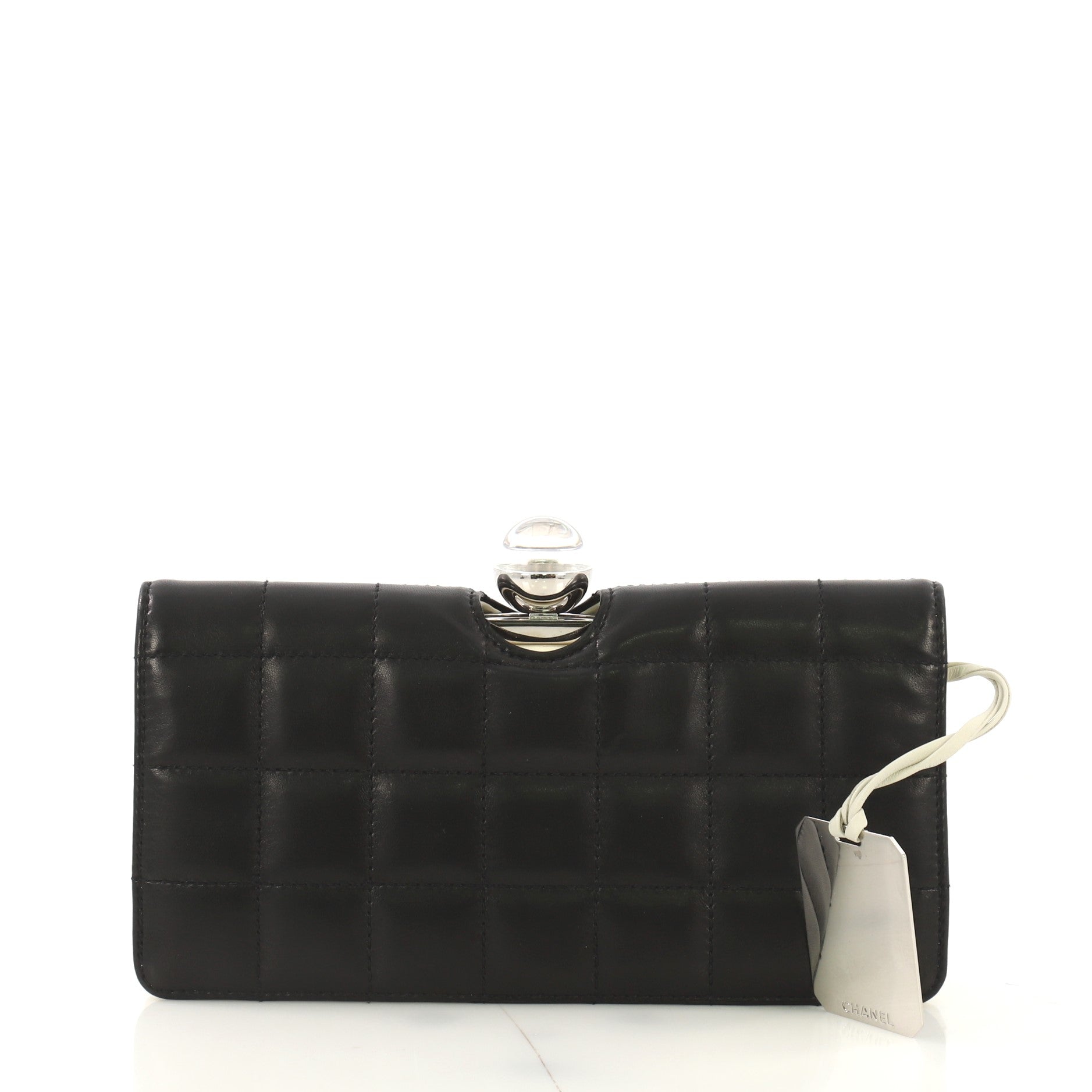 Crystal Ball Frame Clutch Quilted Leather