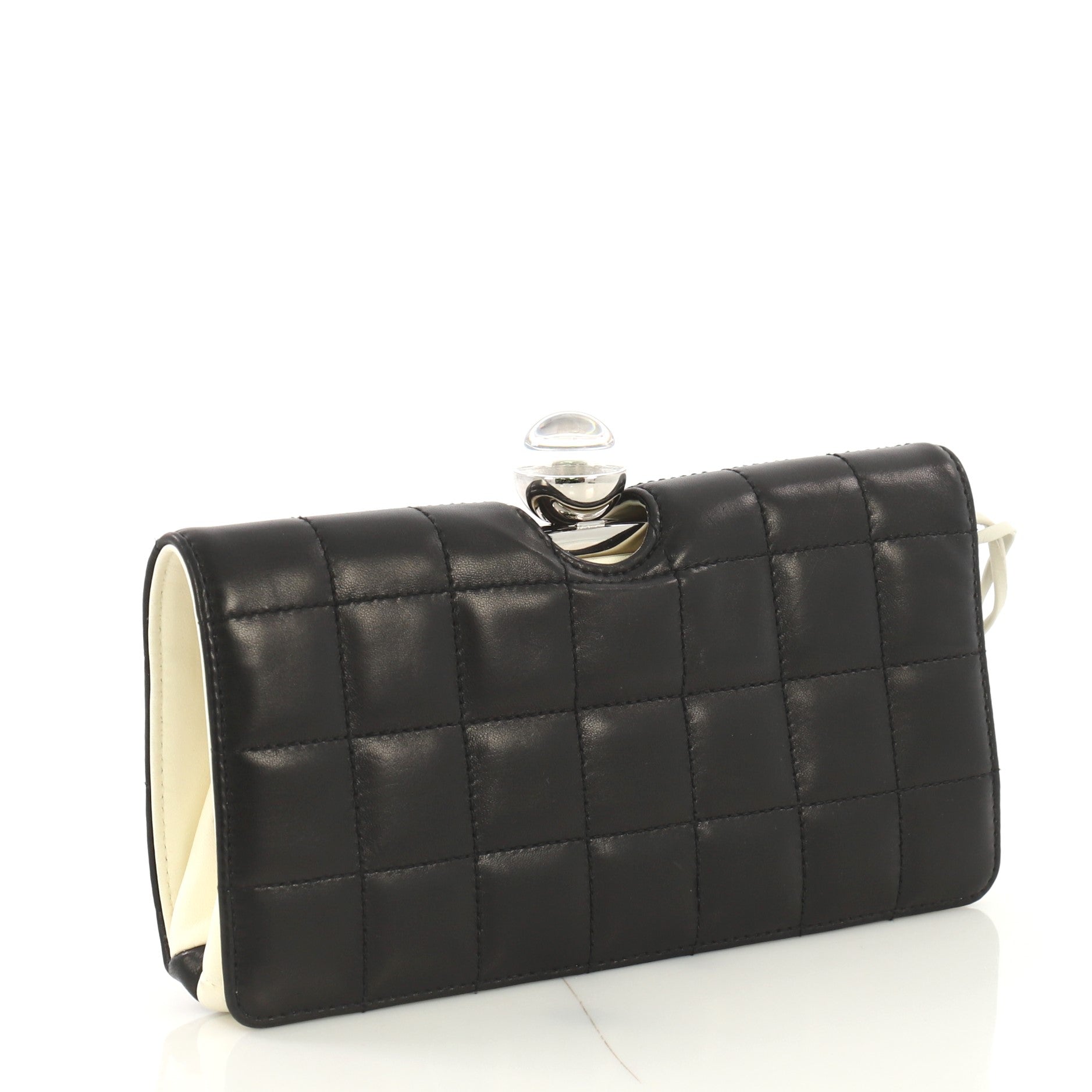 Crystal Ball Frame Clutch Quilted Leather