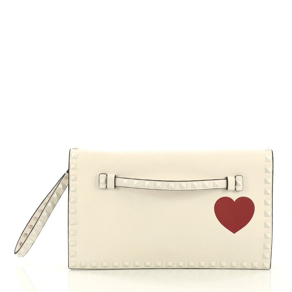 Rockstud Heart Flap Clutch Printed Leather