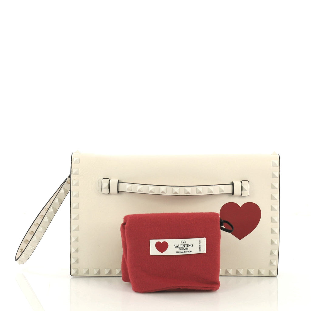 Rockstud Heart Flap Clutch Printed Leather