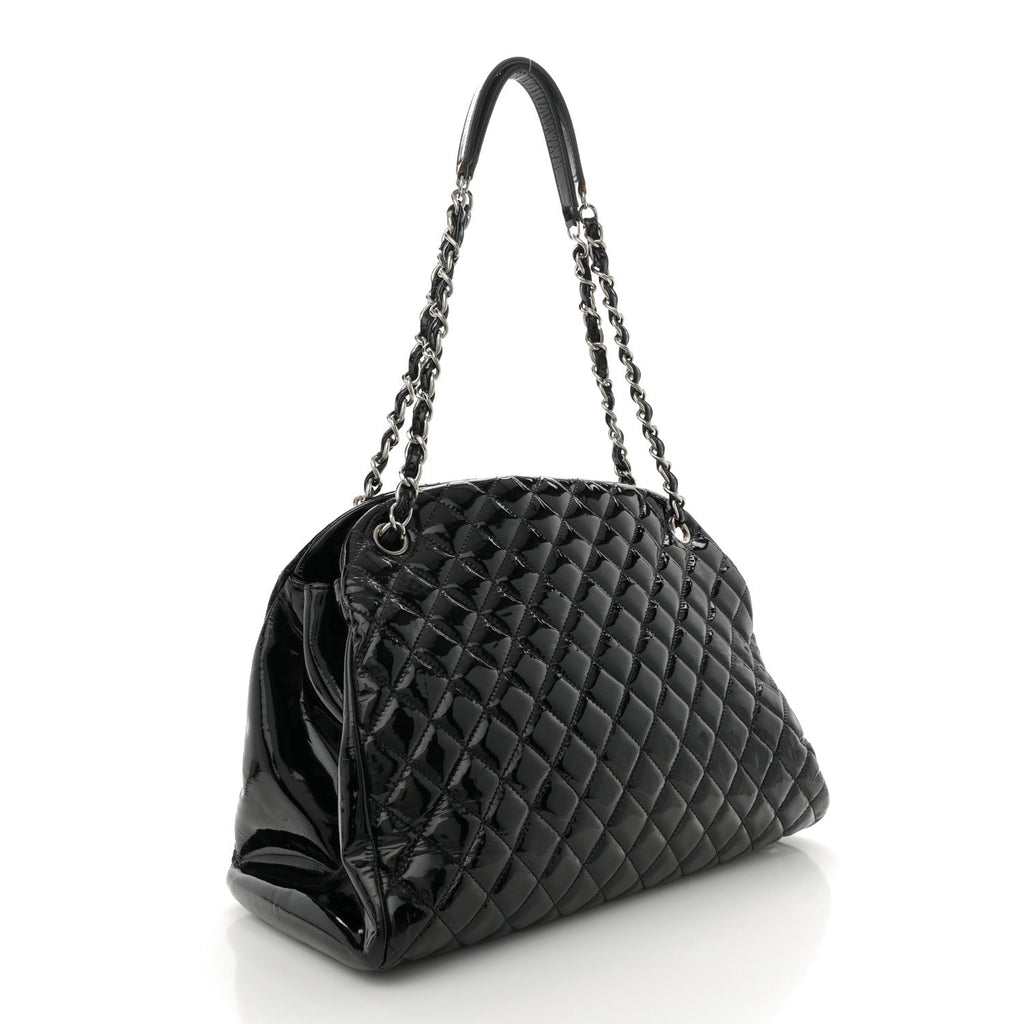 Patent Quilted Large Just Mademoiselle Bowling Bag Black