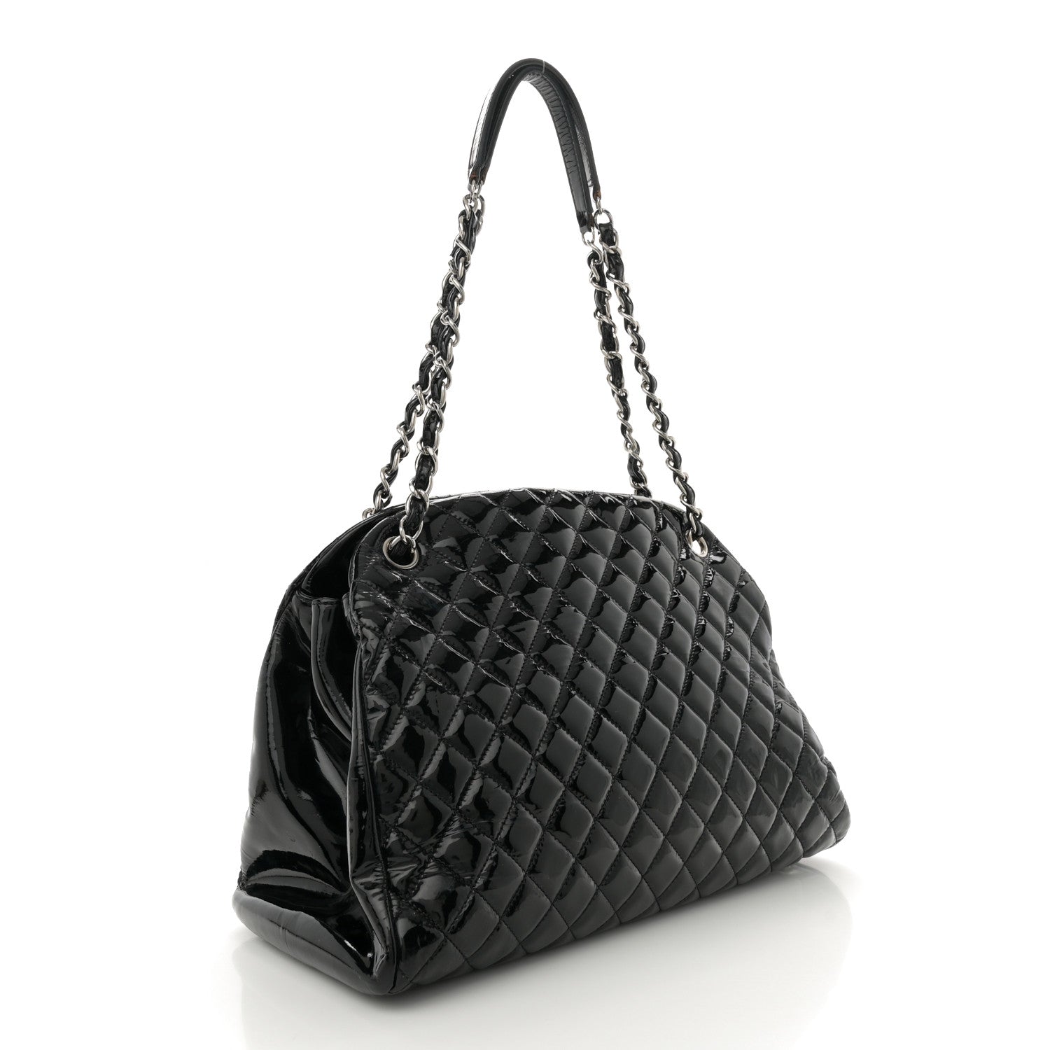 Patent Quilted Large Just Mademoiselle Bowling Bag Black
