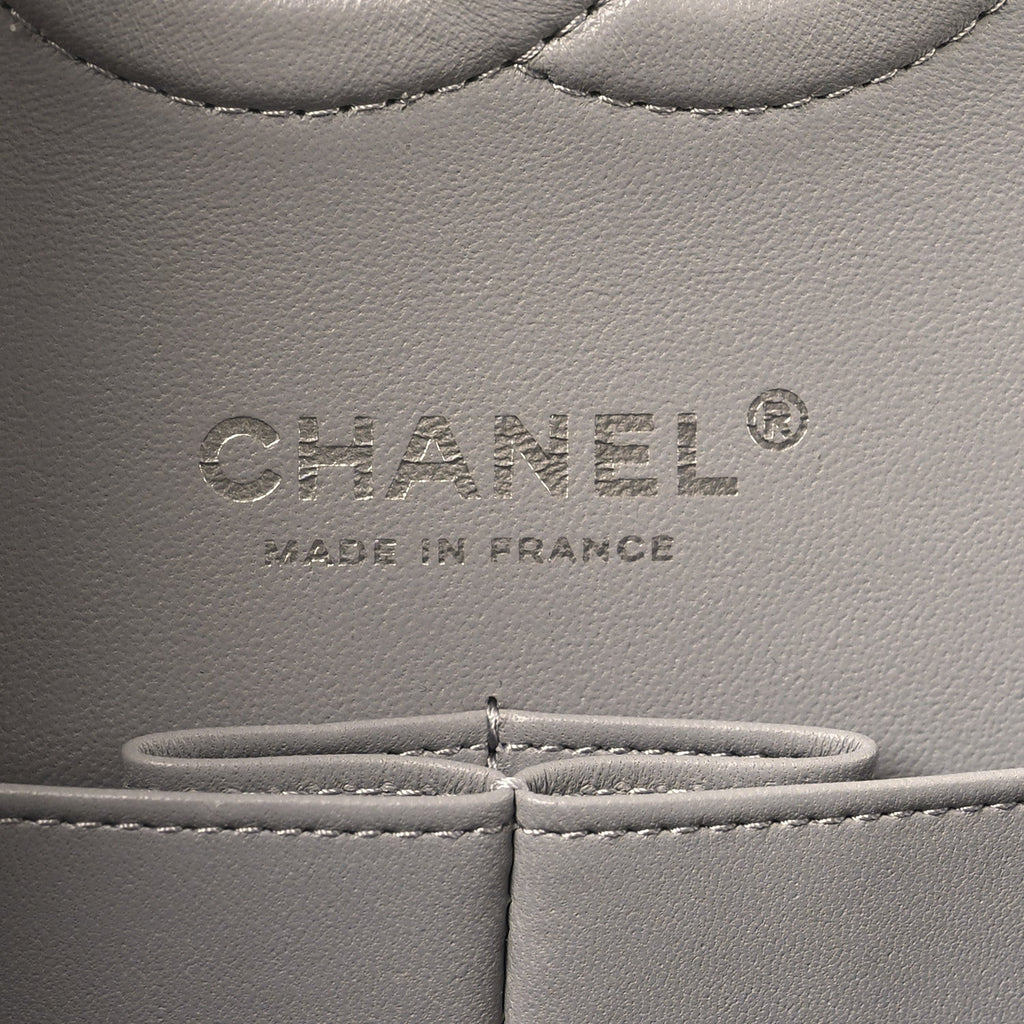 Lambskin Quilted Medium Double Flap Grey