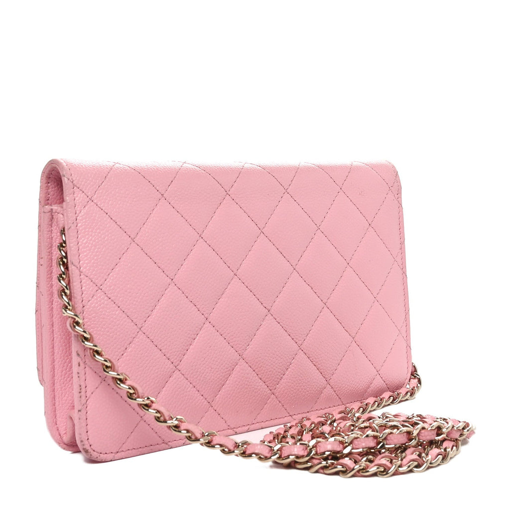 Caviar Quilted Chain CC Wallet On Chain WOC Pink