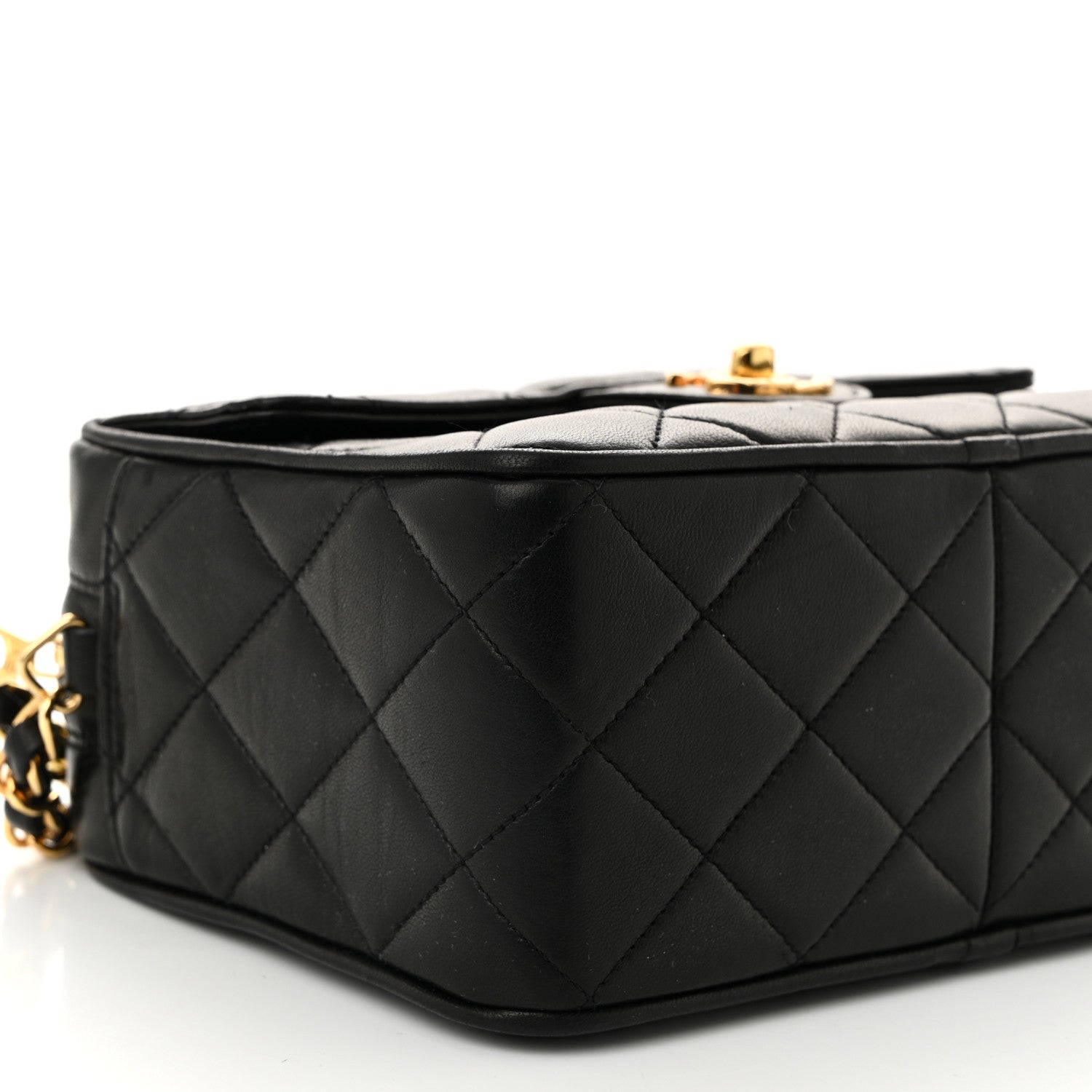Lambskin Quilted Flap Camera Tassel Case Black