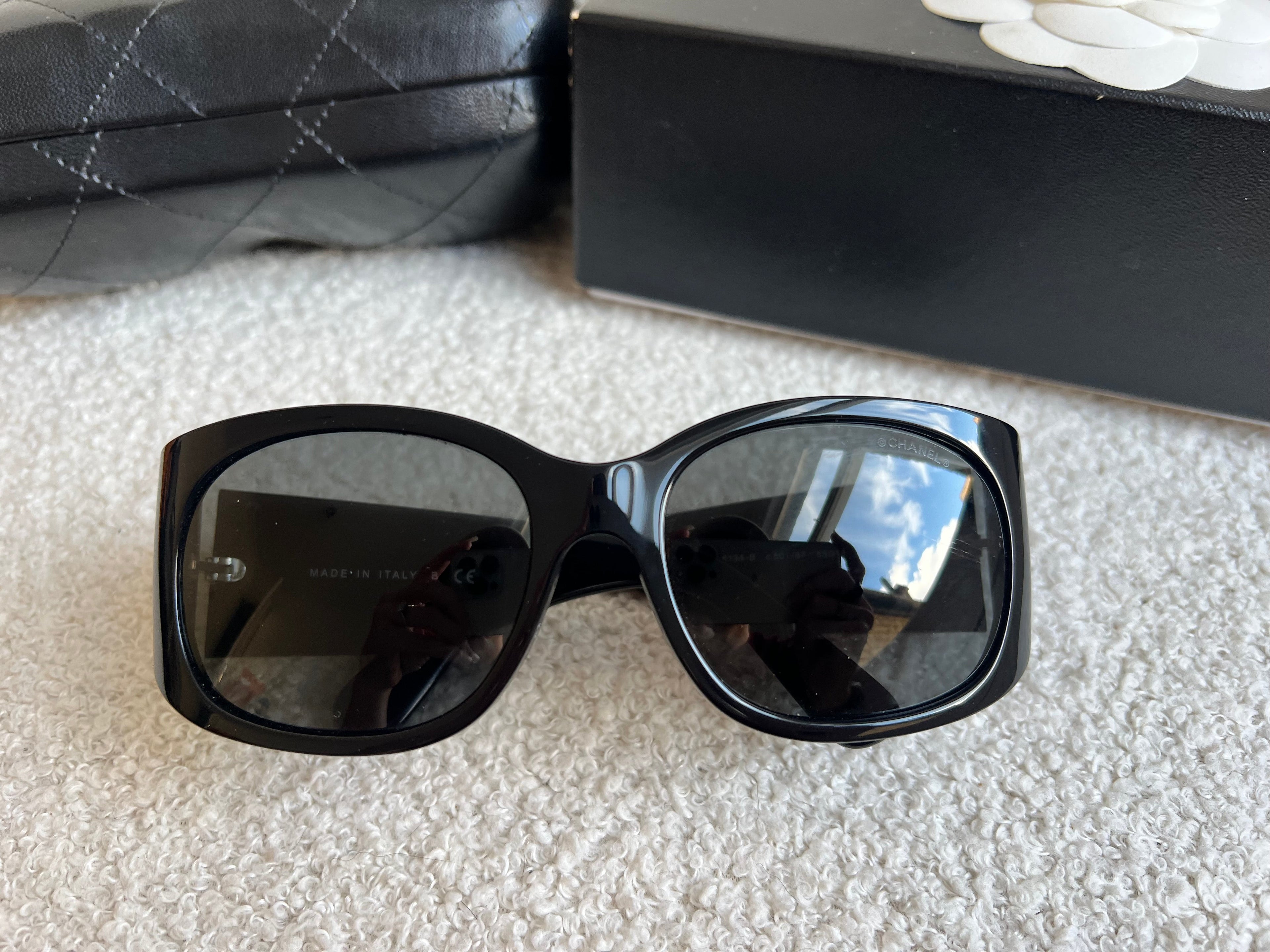 Chanel Black Sunglasses with diamanté details