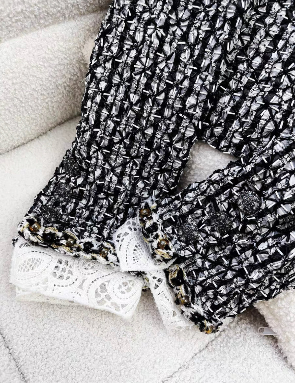 Chanel 23A tweed black and white collar jacket