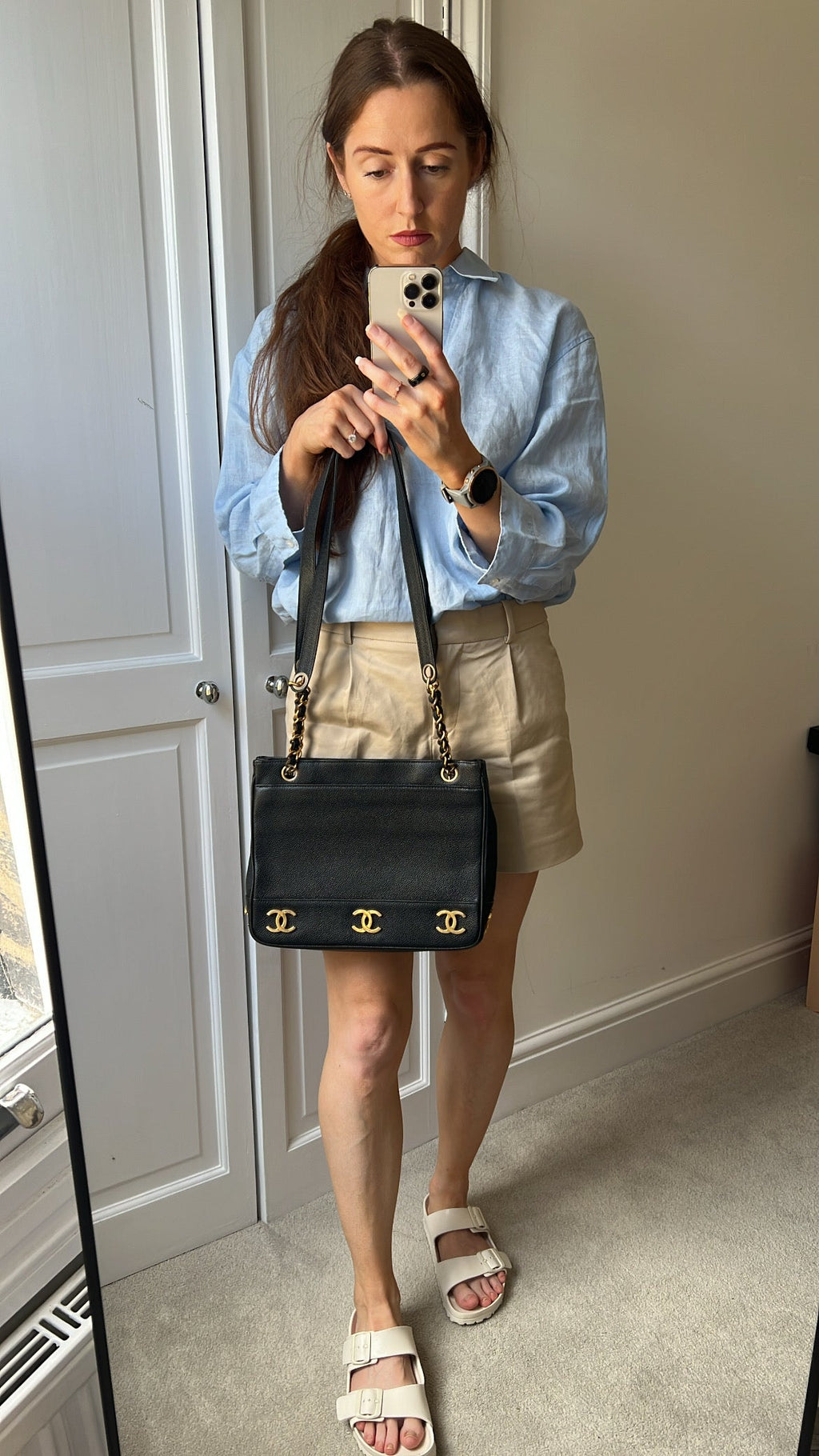 Chanel Vintage Black Caviar Chain Tote with 24k Gold Hardware